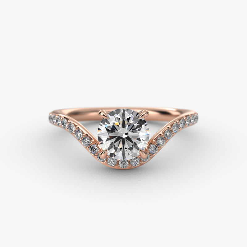 Sculptural Waves Pavé Diamond Engagement Ring in 14K Rose Gold with Prong Set Round Diamond (2mm)