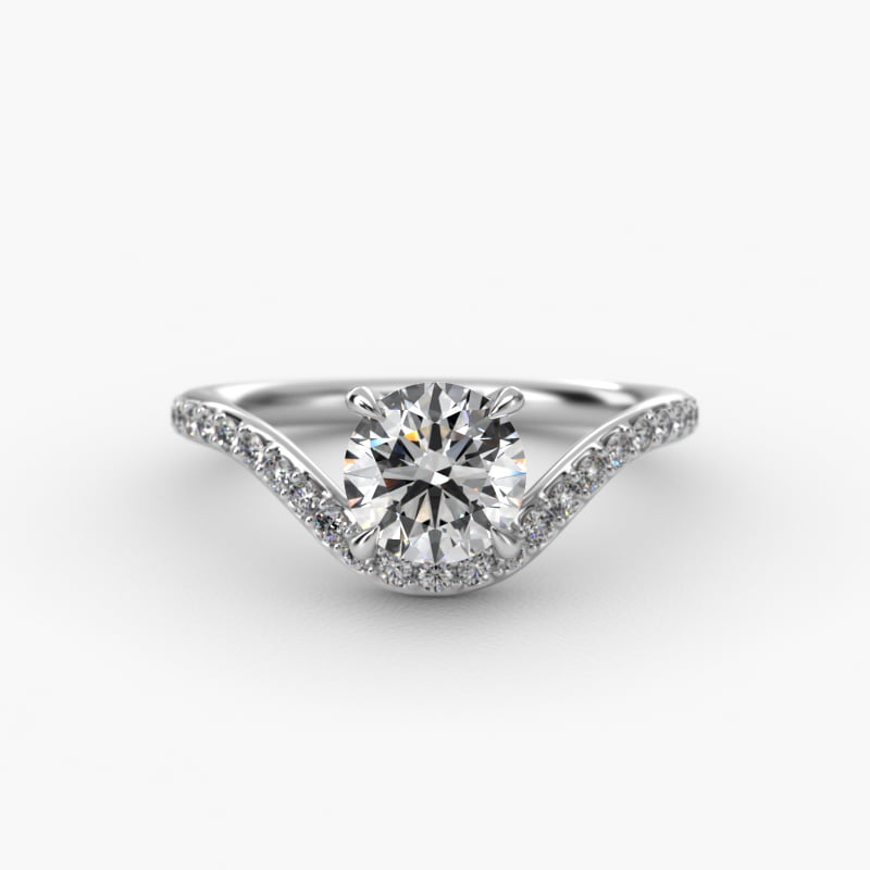 Sculptural Waves Pavé Diamond Engagement Ring in Platinum with Prong Set Round Diamond (2mm)