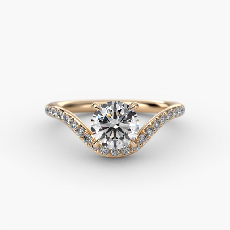 Sculptural Waves Pavé Diamond Engagement Ring in 14K Yellow Gold with Prong Set Round Diamond (2mm)