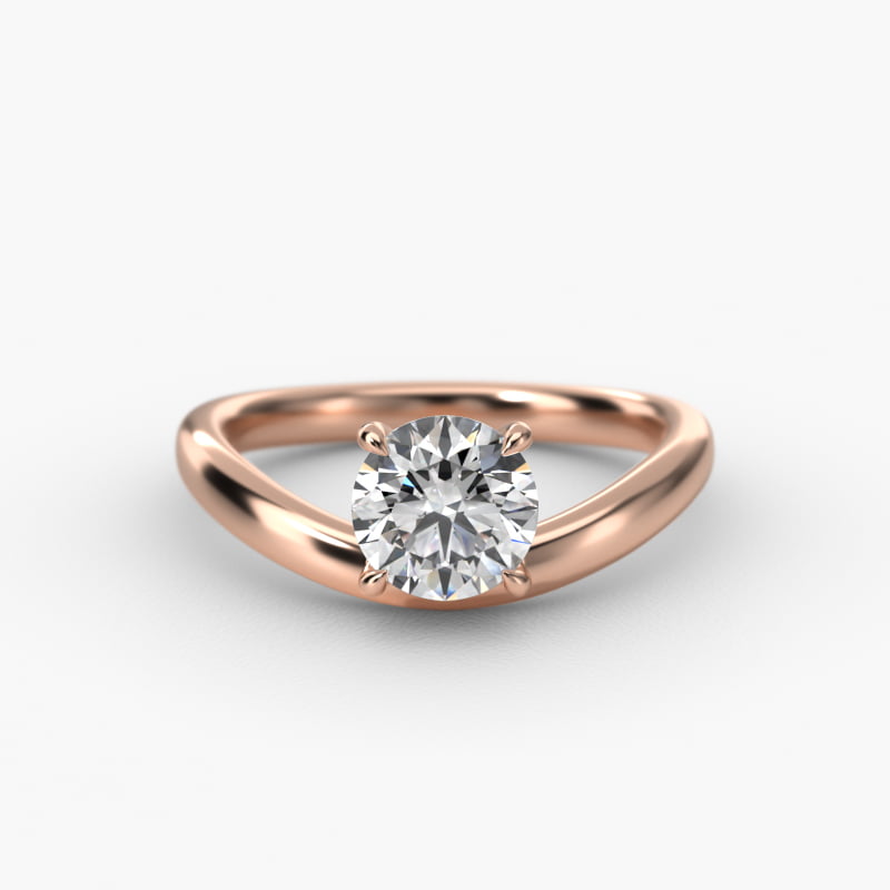 Sculptural Waves Diamond Solitaire Engagement Ring in 14K Rose Gold with Claw Prong Set  Diamond (2.6mm)