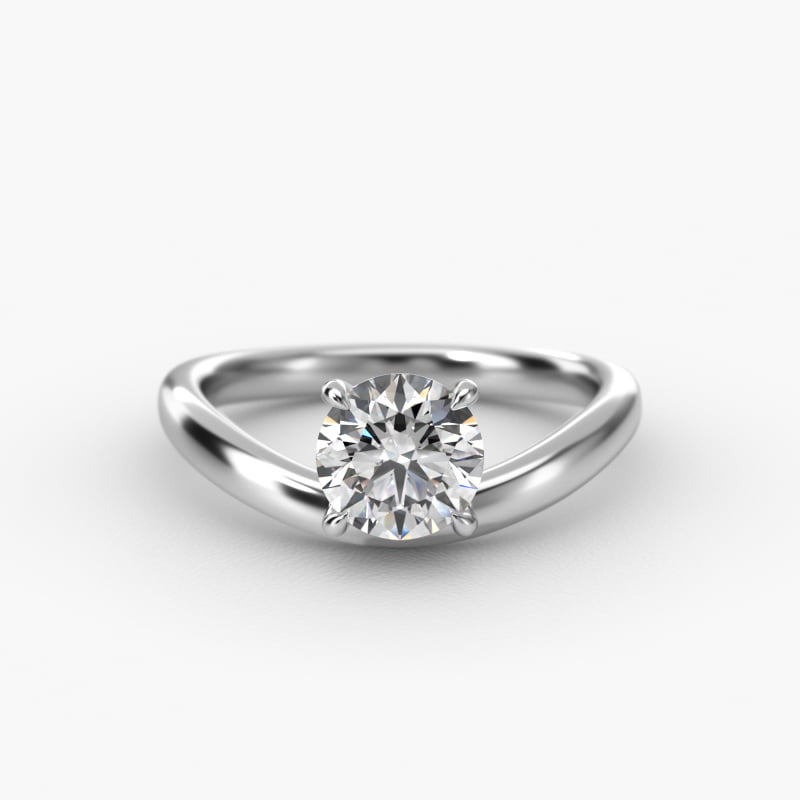 Sculptural Waves Diamond Solitaire Engagement Ring in 14K White Gold with Claw Prong Set  Diamond (2.6mm)