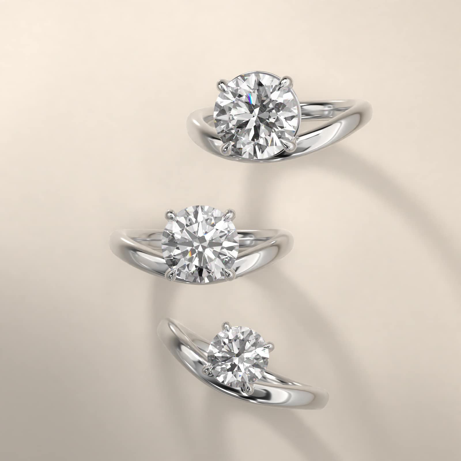 Sculptural Waves Diamond Solitaire Engagement Ring in 14K White Gold with Claw Prong Set  Diamond (2.6mm)