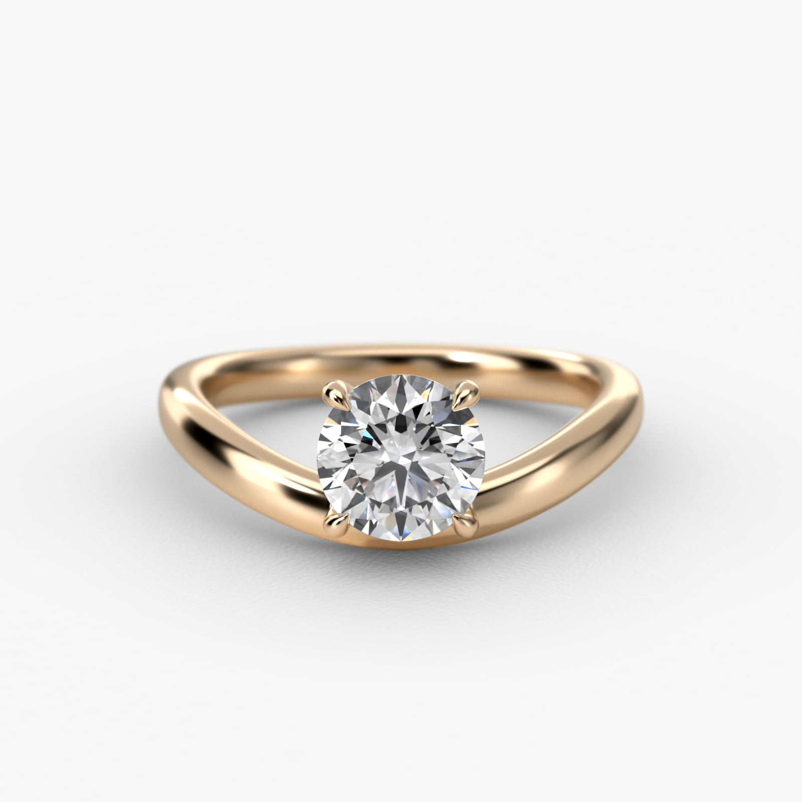 Sculptural Waves Diamond Solitaire Engagement Ring in 18K Yellow Gold with Claw Prong Set  Diamond (2.6mm)