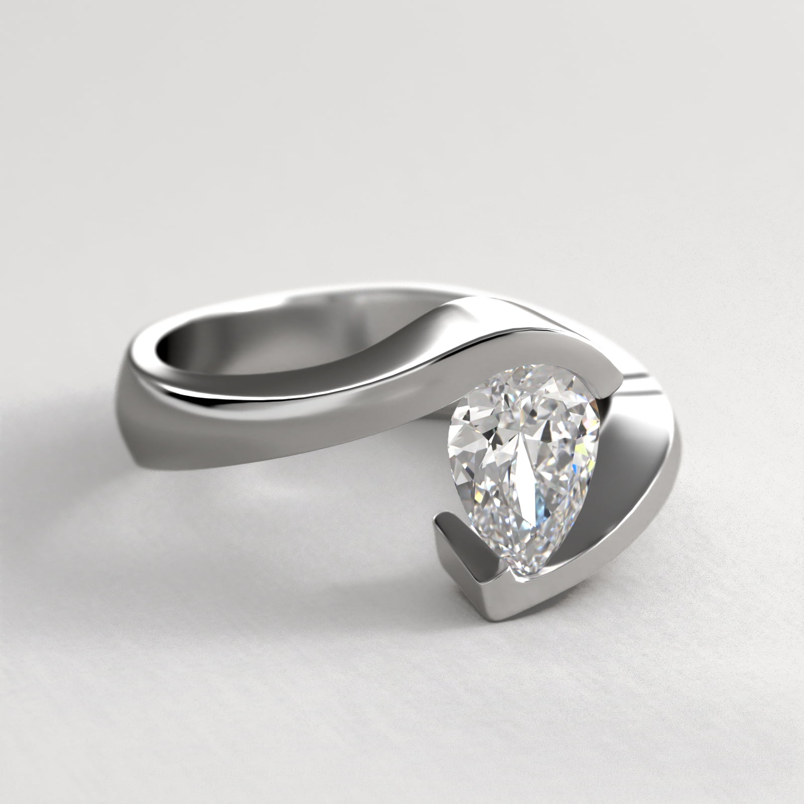 Pear Shape Swirl Tension Engagement Ring In 14K White Gold