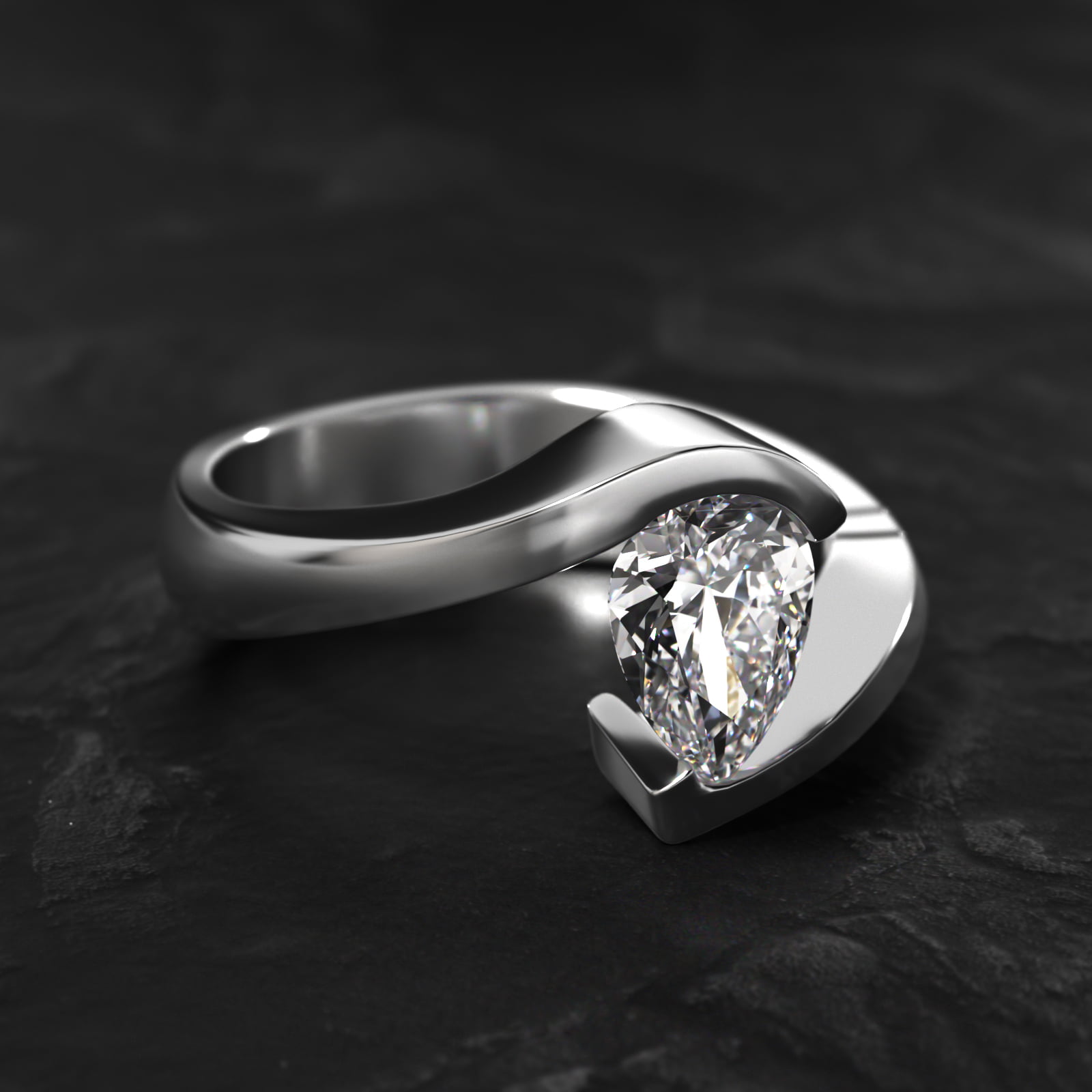 Pear Shape Swirl Tension Engagement Ring In Platinum