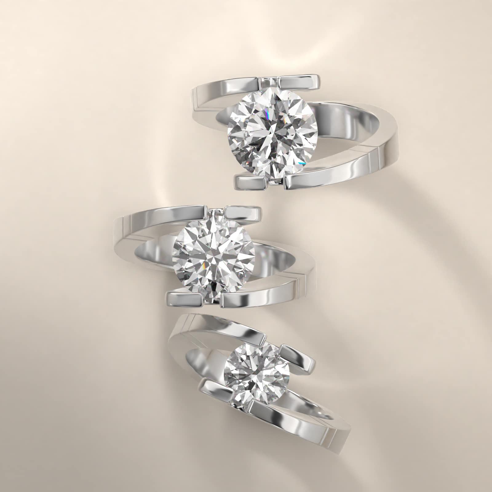 Platinum Pointed and Etched Tension Set Engagement Ring