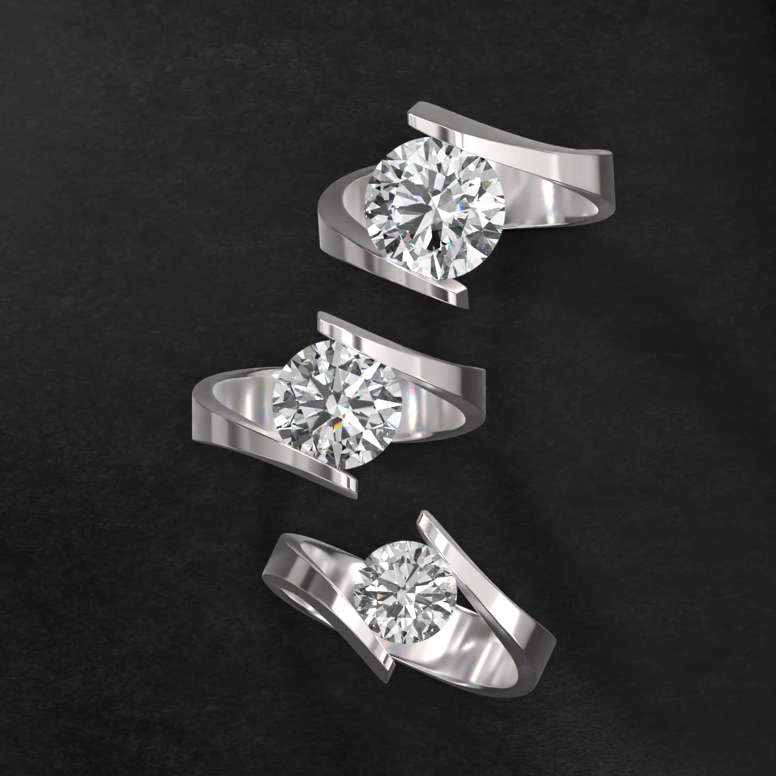 14K White Gold Spiral Tension Set Engagement Ring