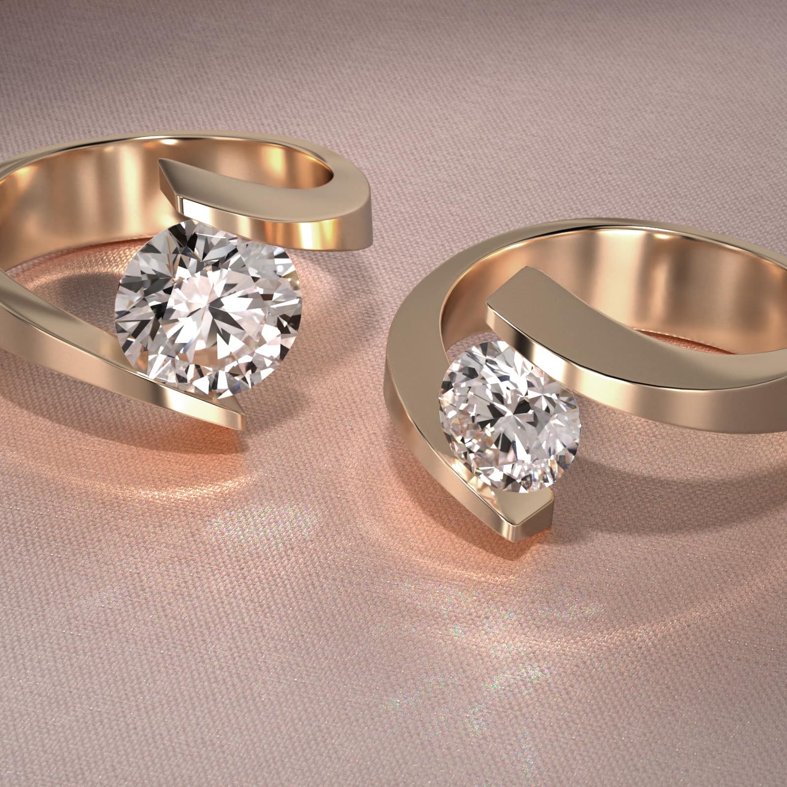 Spiral Tension Engagement Ring In 14K Yellow Gold