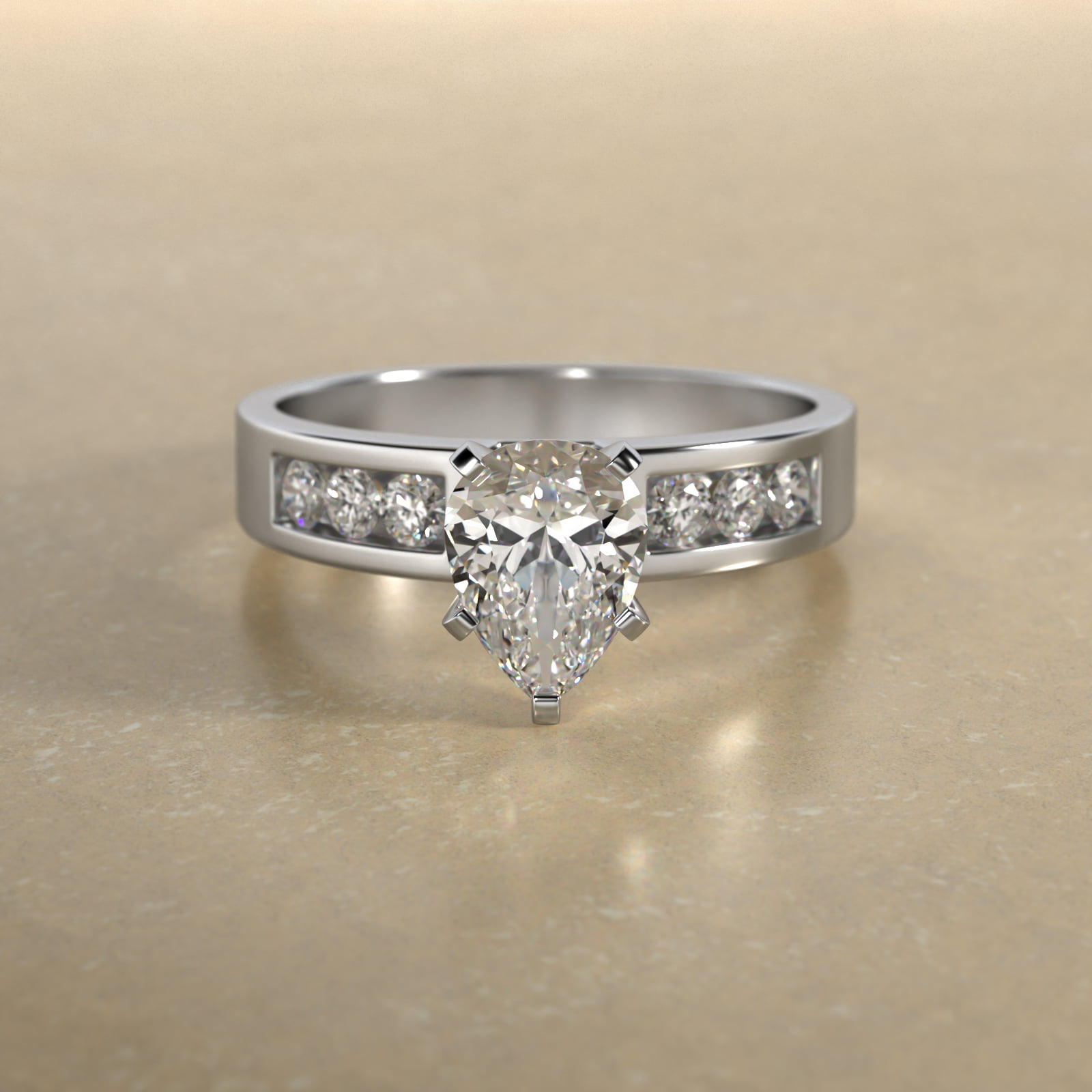 14K White Gold Channel Set Round Shaped Diamond Engagement Ring