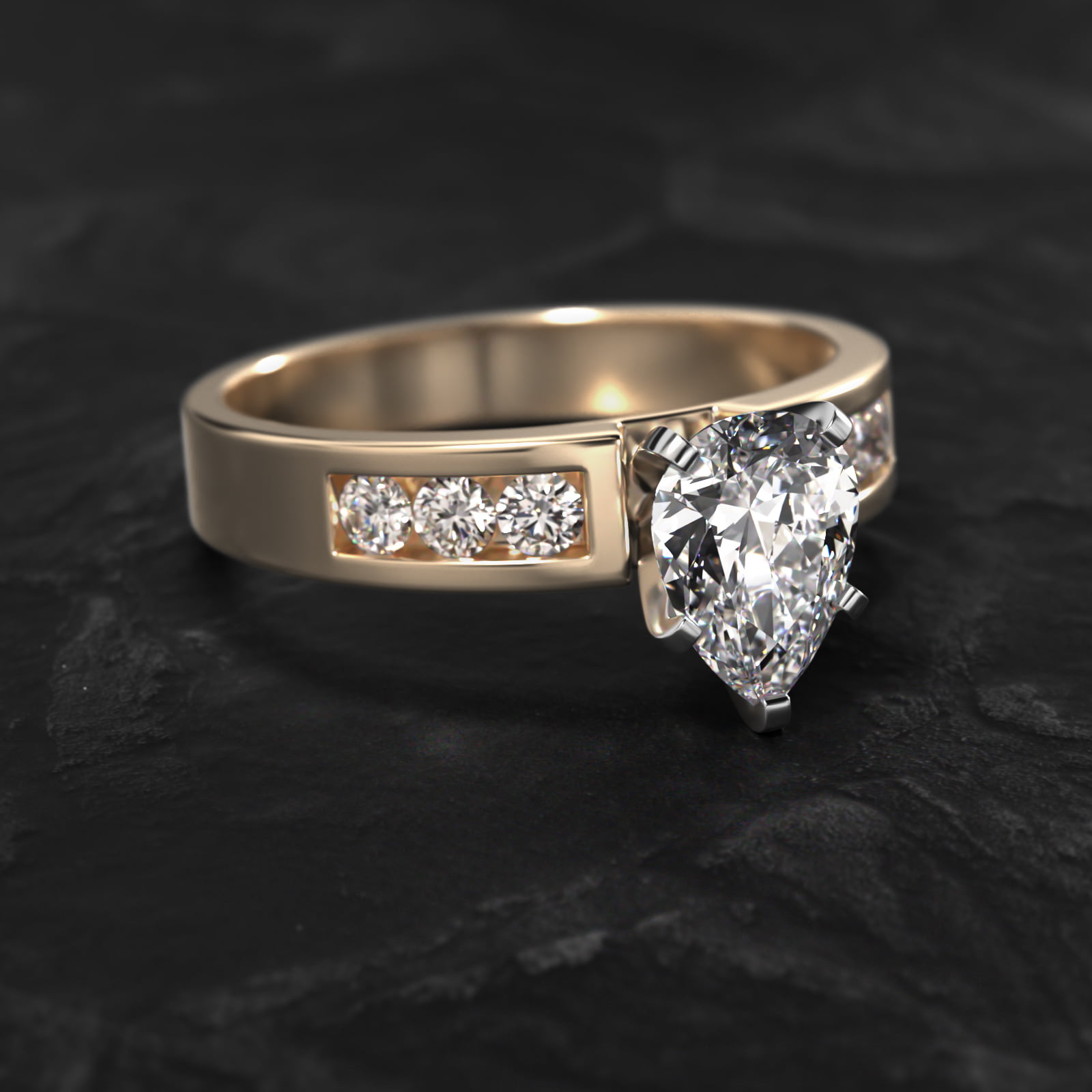 14K Yellow Gold Channel Set Round Shaped Diamond Engagement Ring