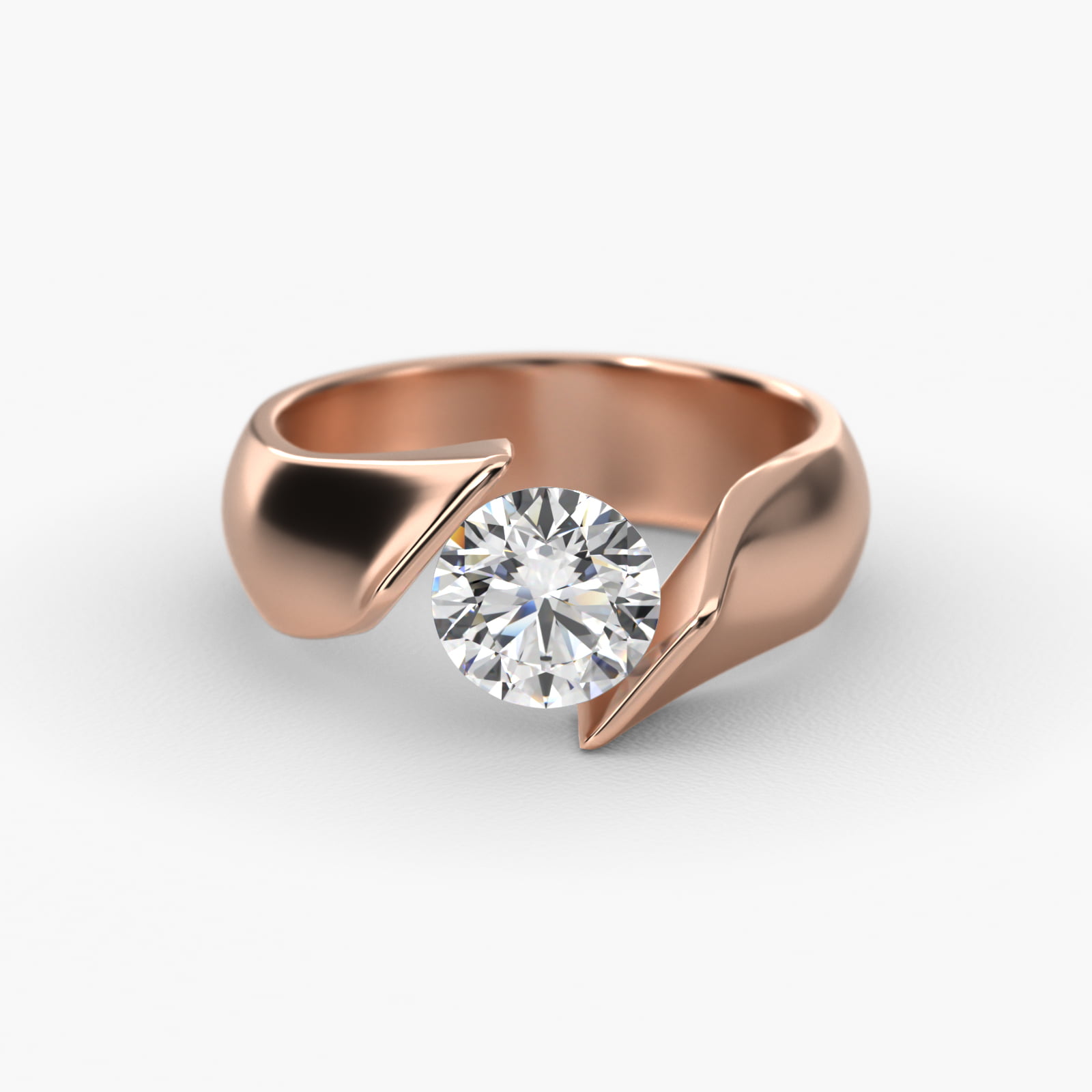 Contoured Twist Tension Engagement Ring In 14K Rose Gold