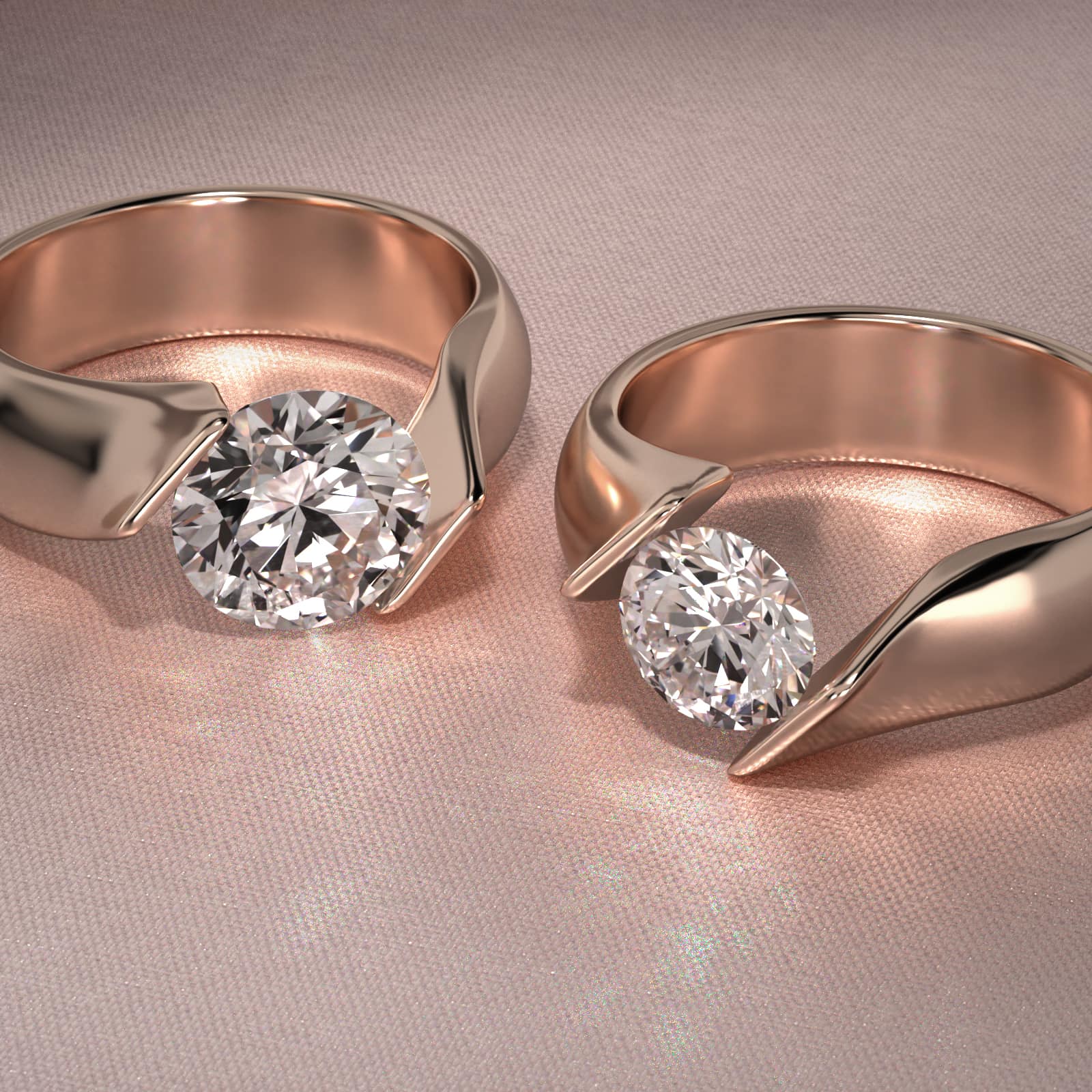Contoured Twist Tension Engagement Ring In 14K Rose Gold