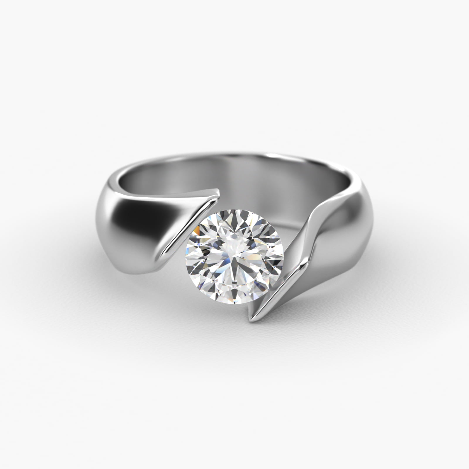 Contoured Twist Tension Engagement Ring In 14K White Gold