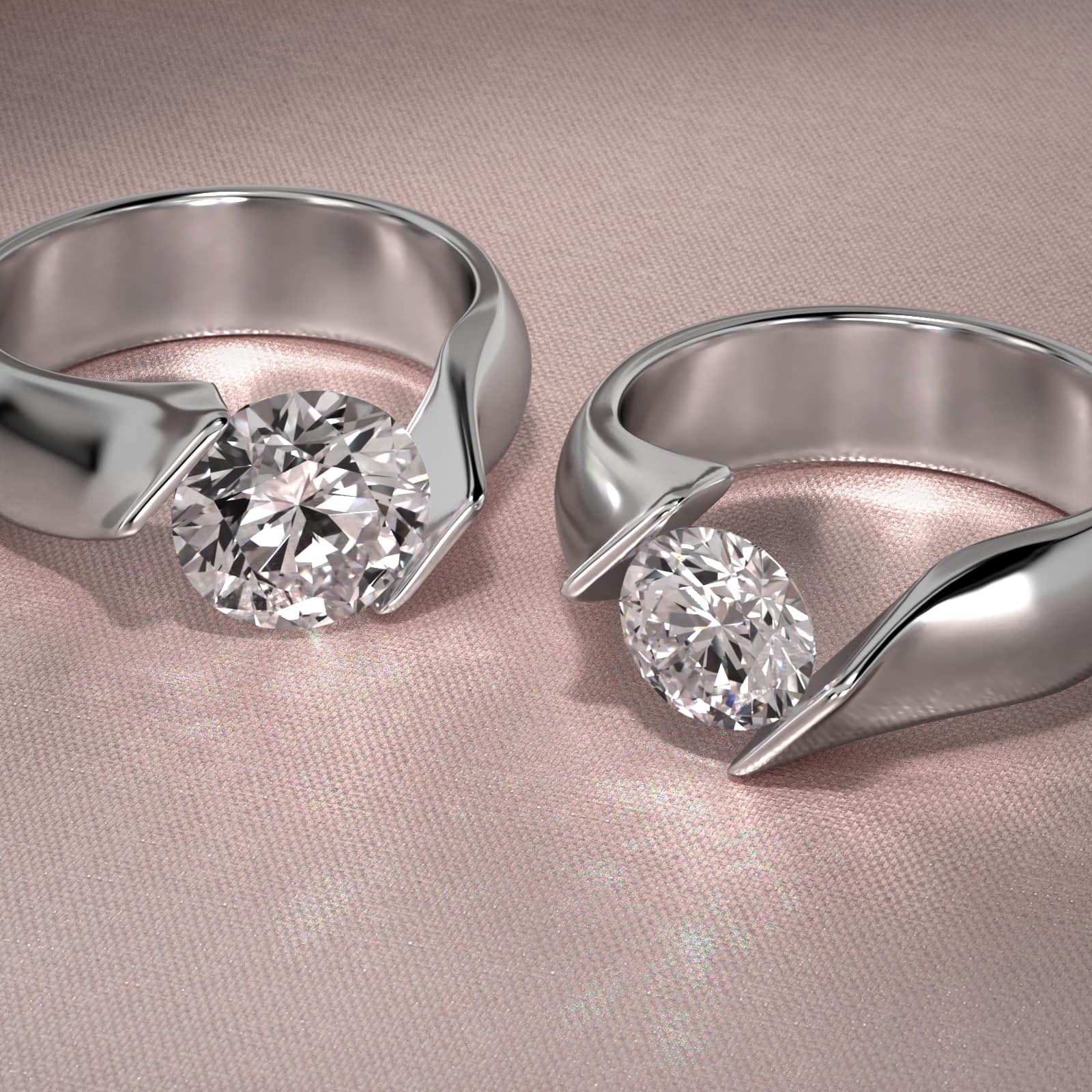 Contoured Twist Tension Engagement Ring In 14K White Gold