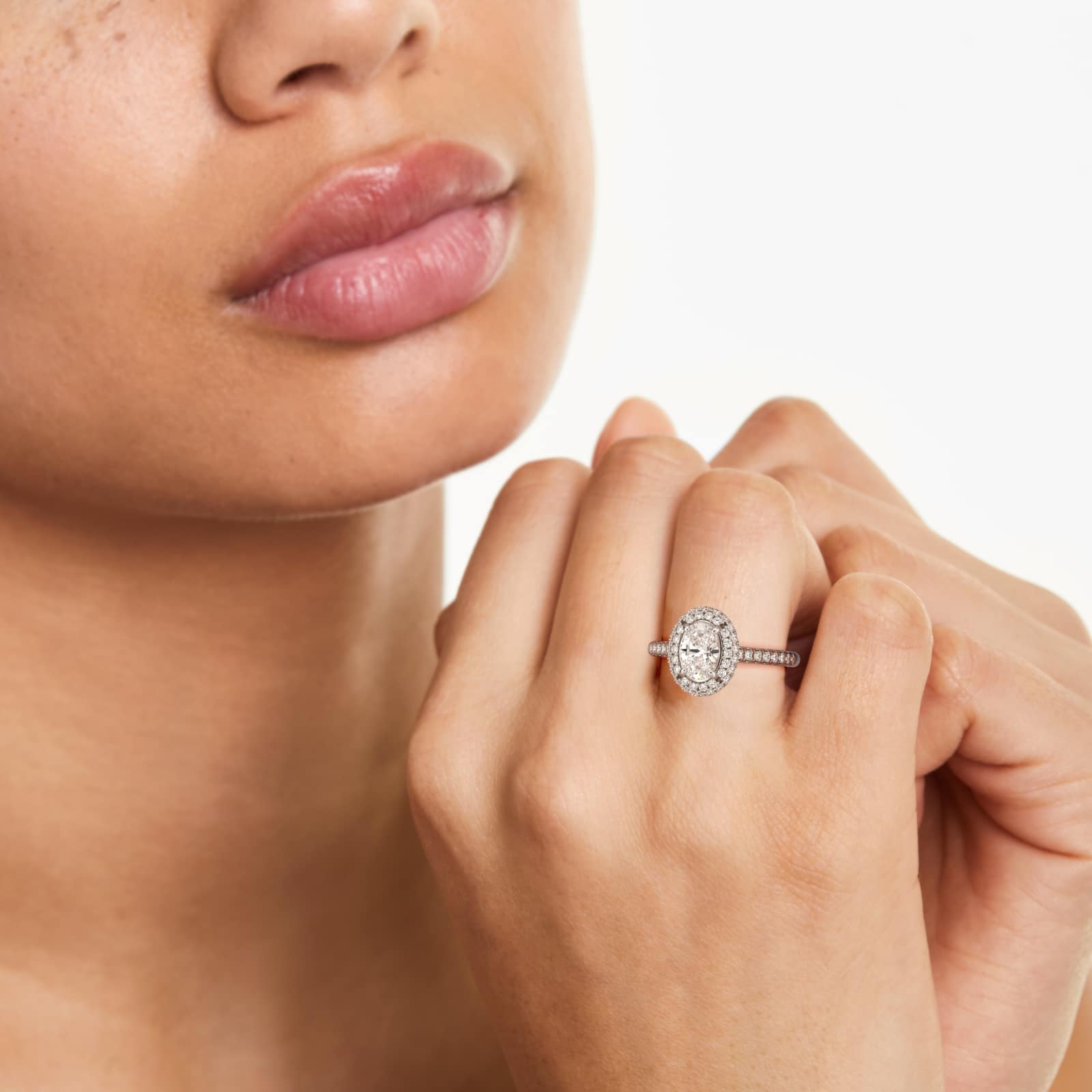 Falling Edge Pavé Diamond Halo Engagement Ring In Platinum