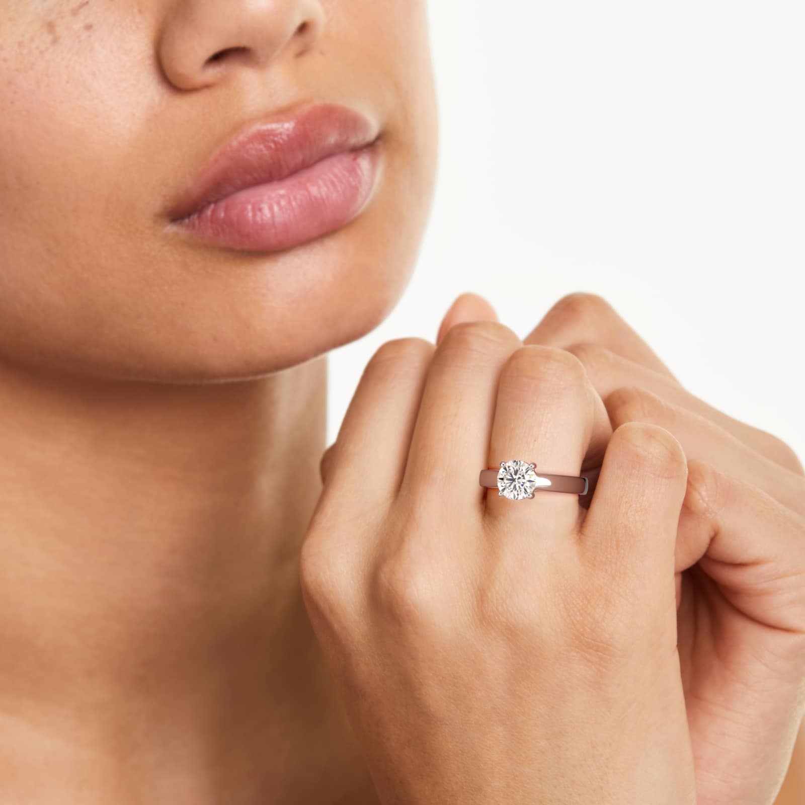 Thin Cross Prong Solitaire Engagement Ring In 14K White Gold