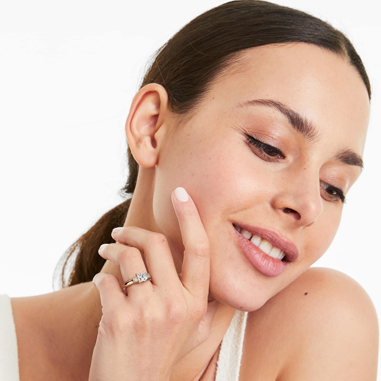 Princess Cut Diamond Three Stone Engagement Ring In 14K Yellow Gold