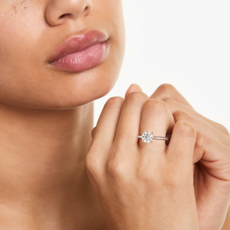 Petite Pavé Diamond Engagement Ring In 14K White Gold