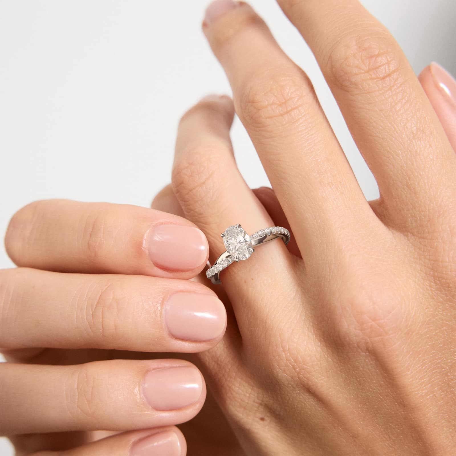 Oval Cut 2 CT Certified Lab-Grown Diamond Pavé Rope Engagement Ring In 14K White Gold