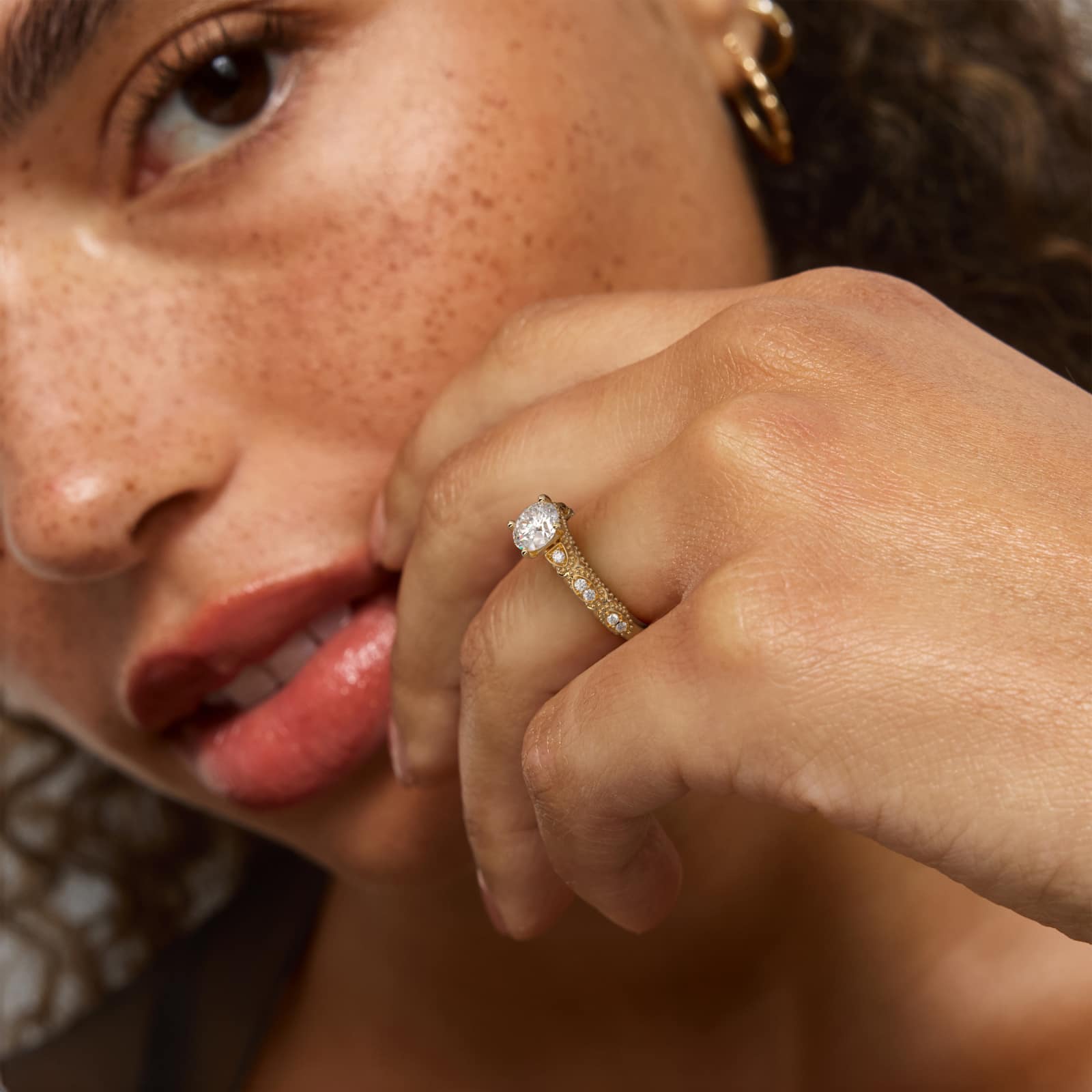 Beaded Open Span Vintage-Style Engagement Ring In 18K Yellow Gold