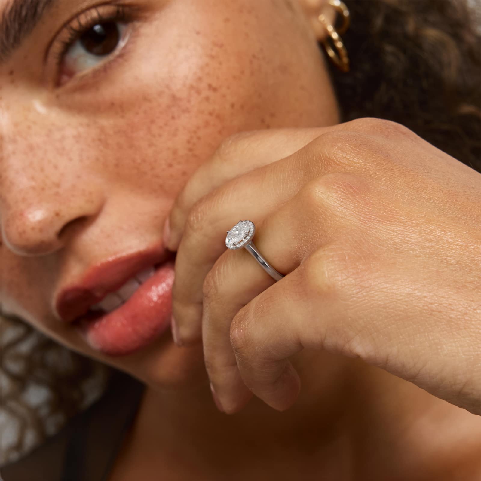 Pavé Diamond Halo Engagement Ring In 18K White Gold (Oval)