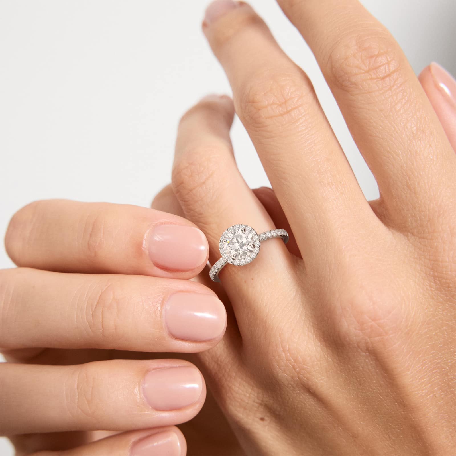 Platinum Embellished Gallery Pavé Diamond Halo Engagement Ring