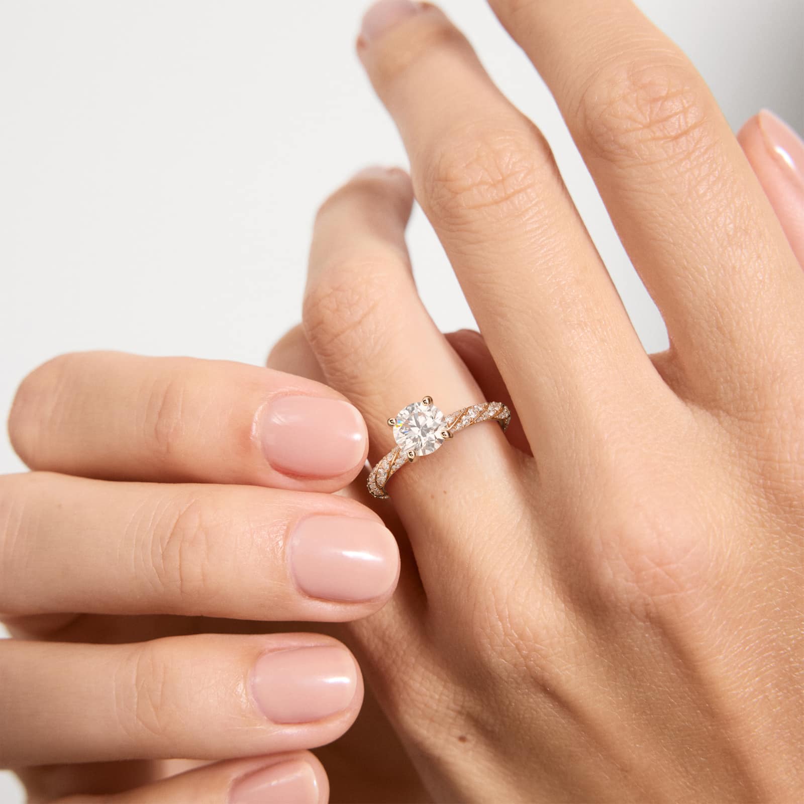 Twisted Pavé Diamond Engagement Ring In 14K Rose Gold