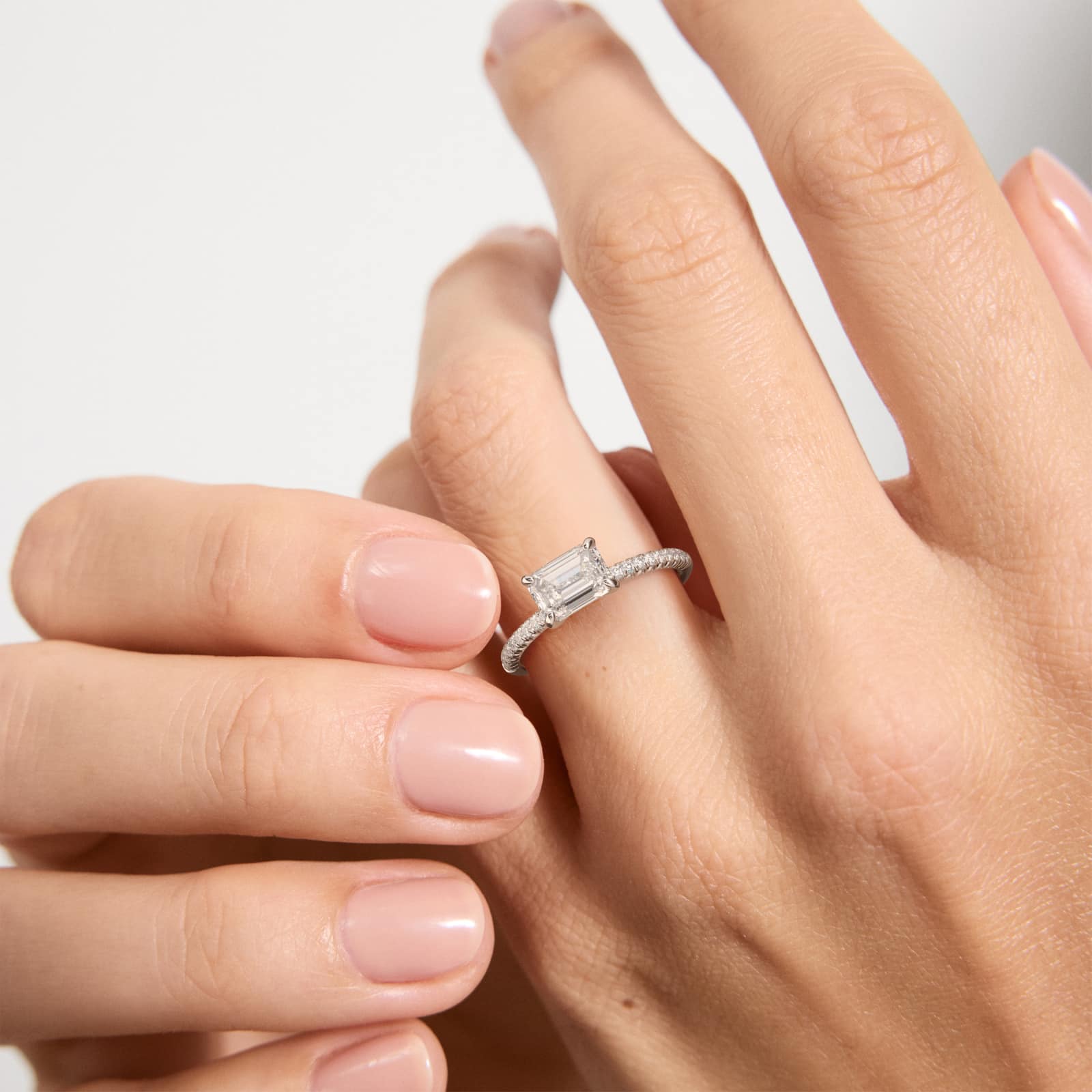 East West Petite Pavé Diamond Engagement Ring In 18K White Gold