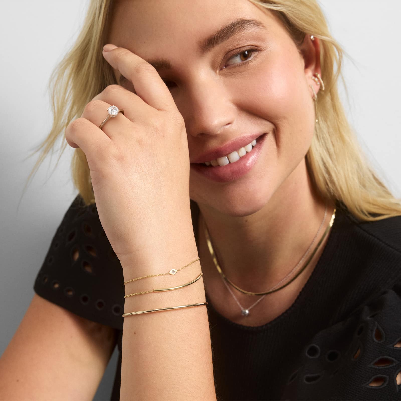 Pavé Adorned Cathedral Solitaire Engagement Ring In 14K Rose Gold