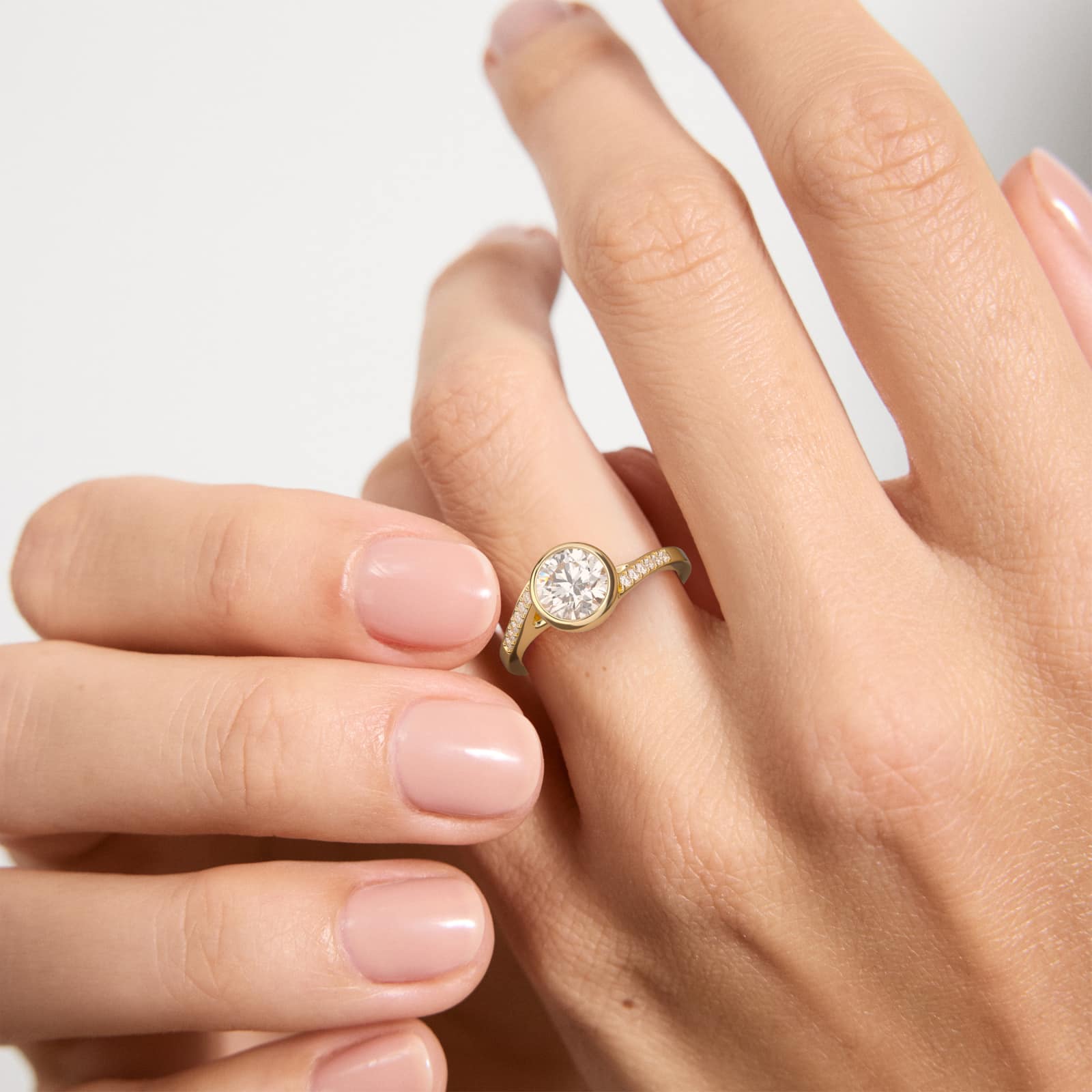 18K Yellow Gold Pavé Bypass Bezel Set Diamond Engagement Ring