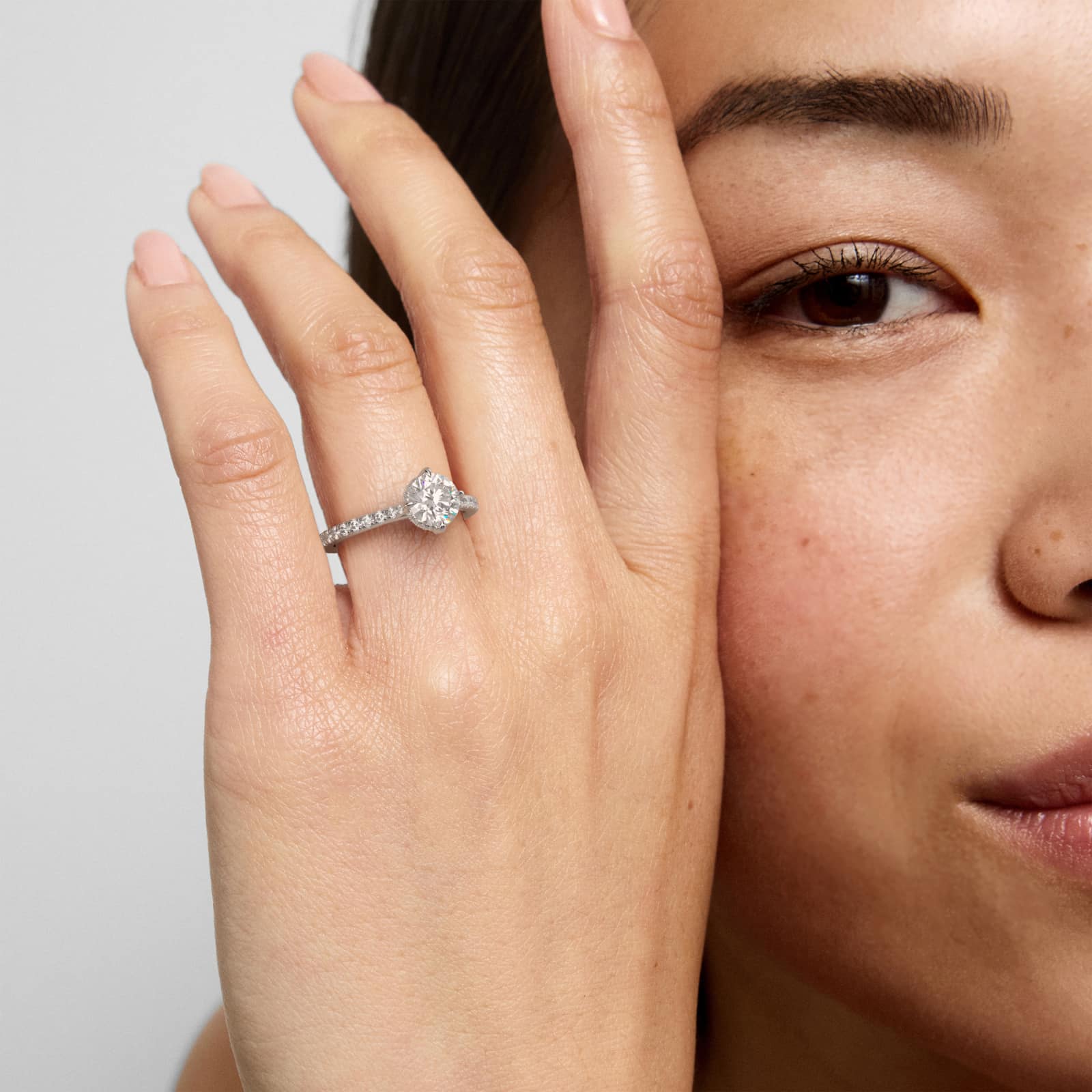 Cathedral Pavé Crown Diamond Engagement Ring In 14K White Gold