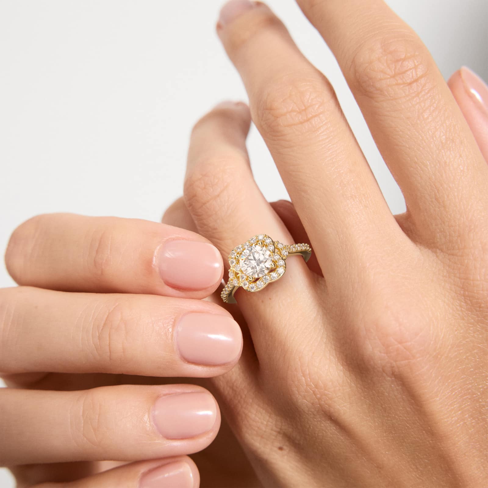 Pavé Clover Vintage-Style Engagement Ring In 14K Yellow Gold