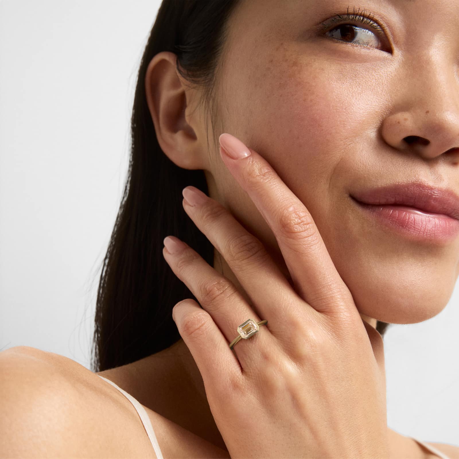 East West Knife Edge Bezel Solitaire Engagement Ring In 14K Yellow Gold