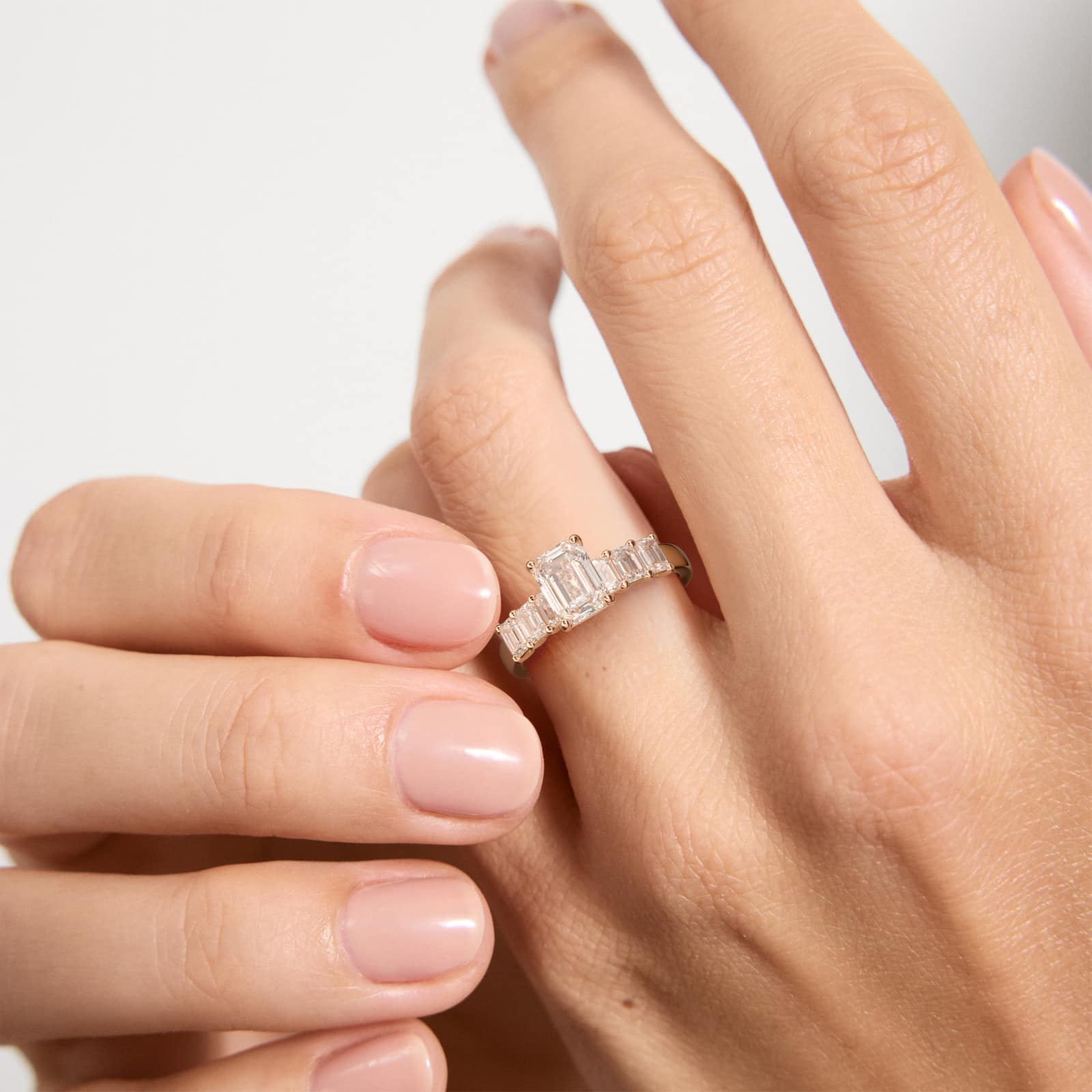 Emerald Cut Side Stone Diamond Engagement Ring In 14K Rose Gold