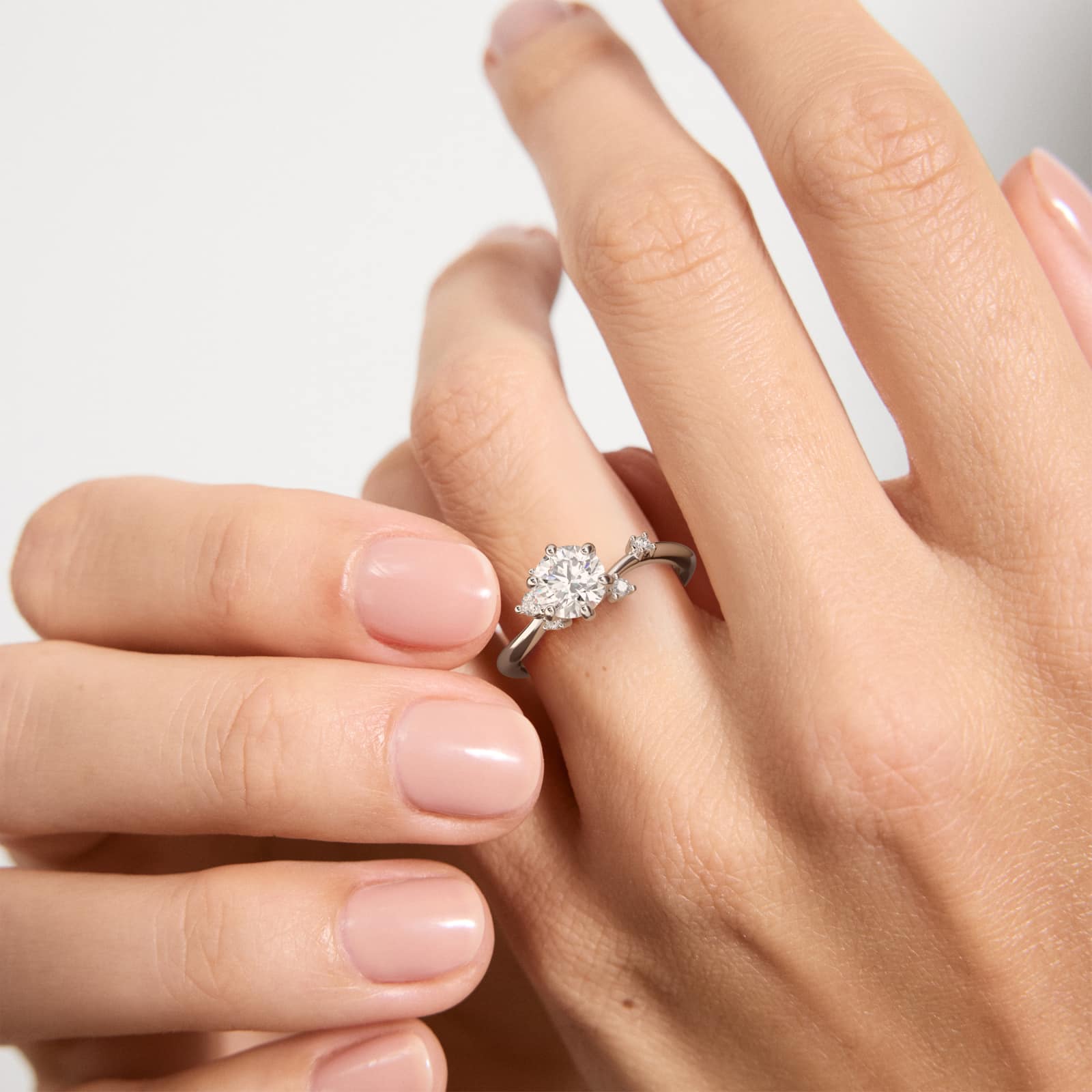 Scattered Blooms Undulated Side Stone Diamond Engagement Ring In 14K White Gold