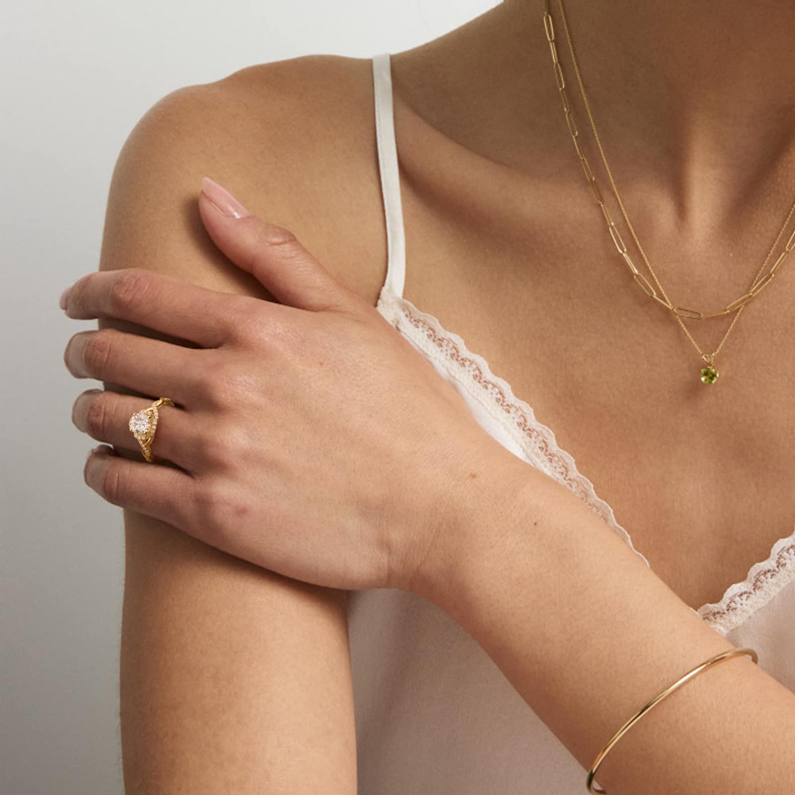 Interlaced Pavé Halo Vintage-Style Engagement Ring In 14K Yellow Gold