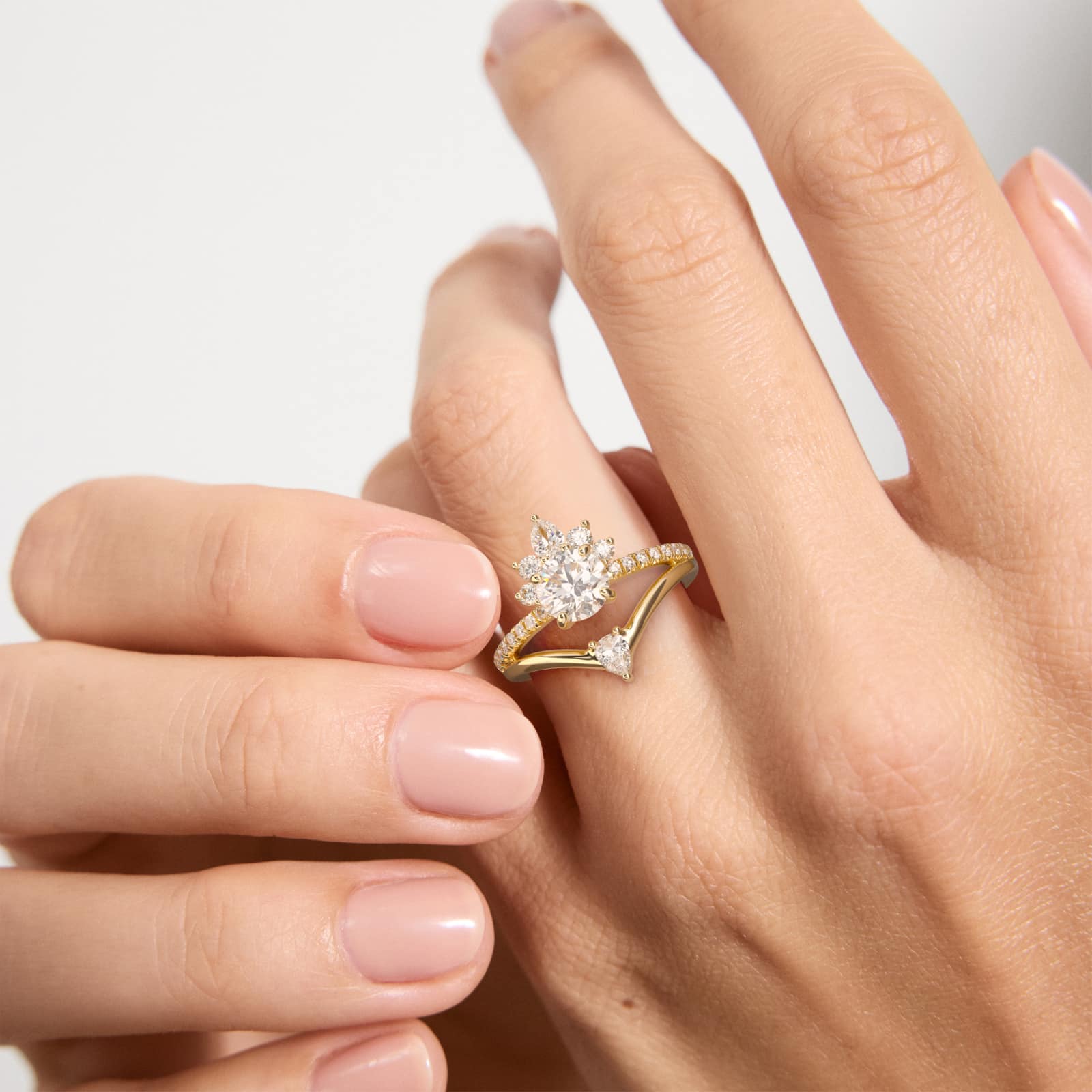 Peacock Diamond Tiara Engagement Ring In 14K Yellow Gold