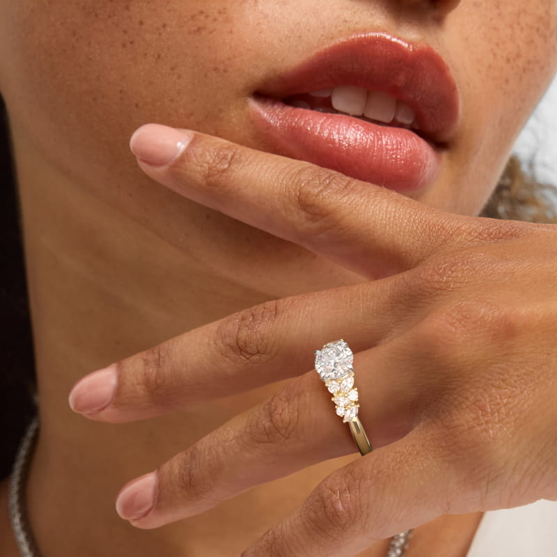 Marquise Cluster Diamond Accent Side Stone Engagement Ring In 18K Yellow Gold