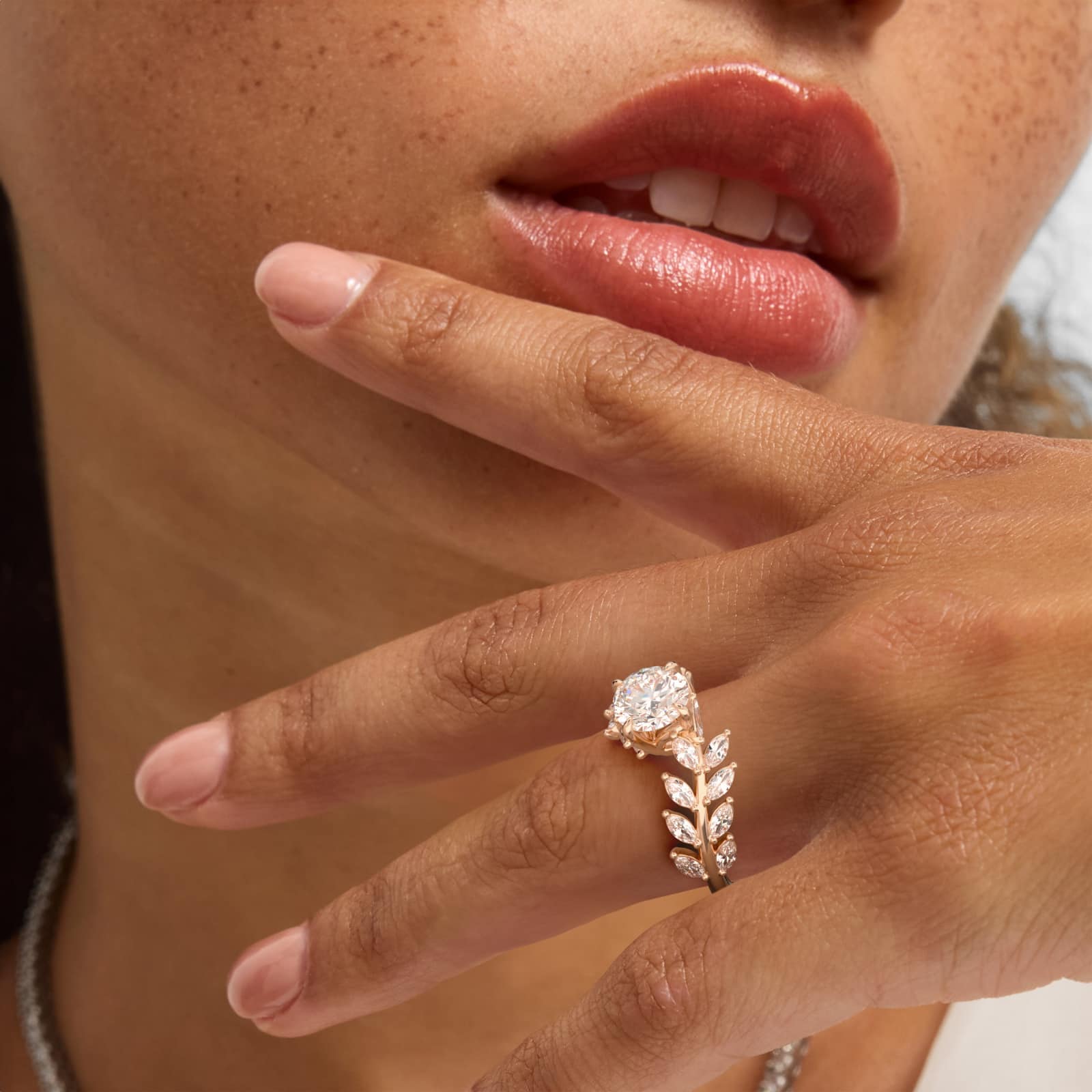 Diamond Vine Side Stone Engagement Ring In 14K Rose Gold