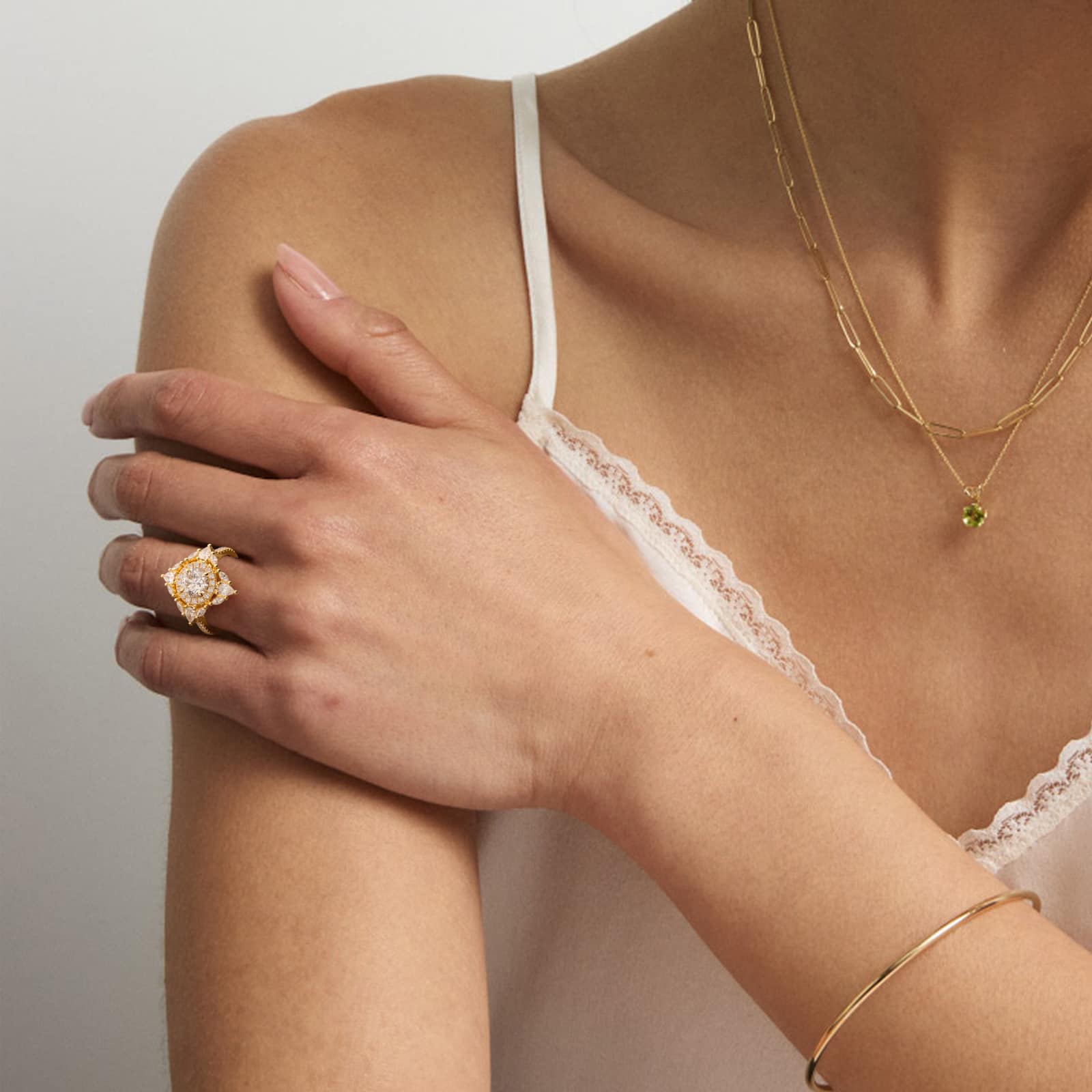 Empress Diamond Halo Engagement Ring In 18K Yellow Gold