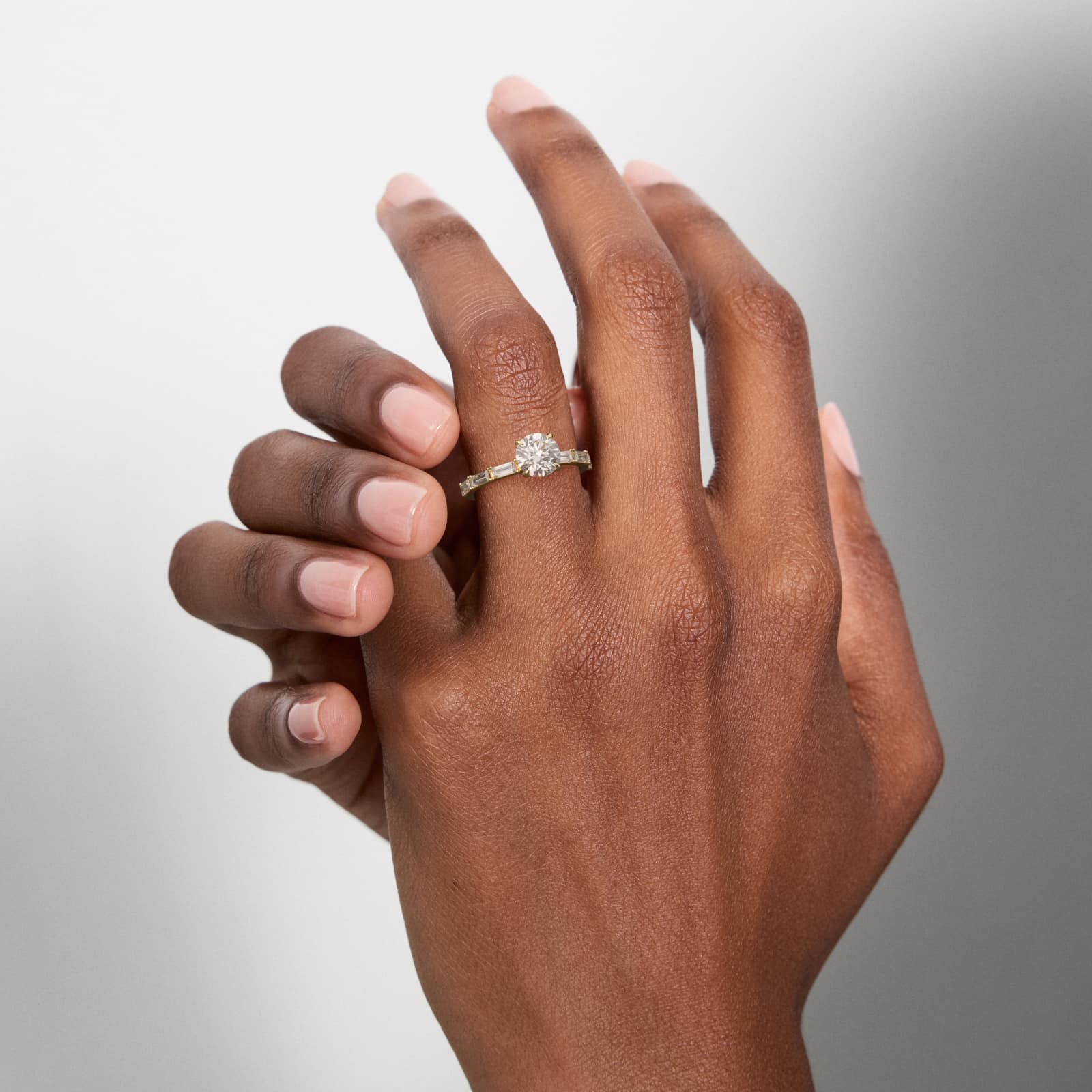 Floating Diamond Line Side Stone Engagement Ring In 18K Yellow Gold