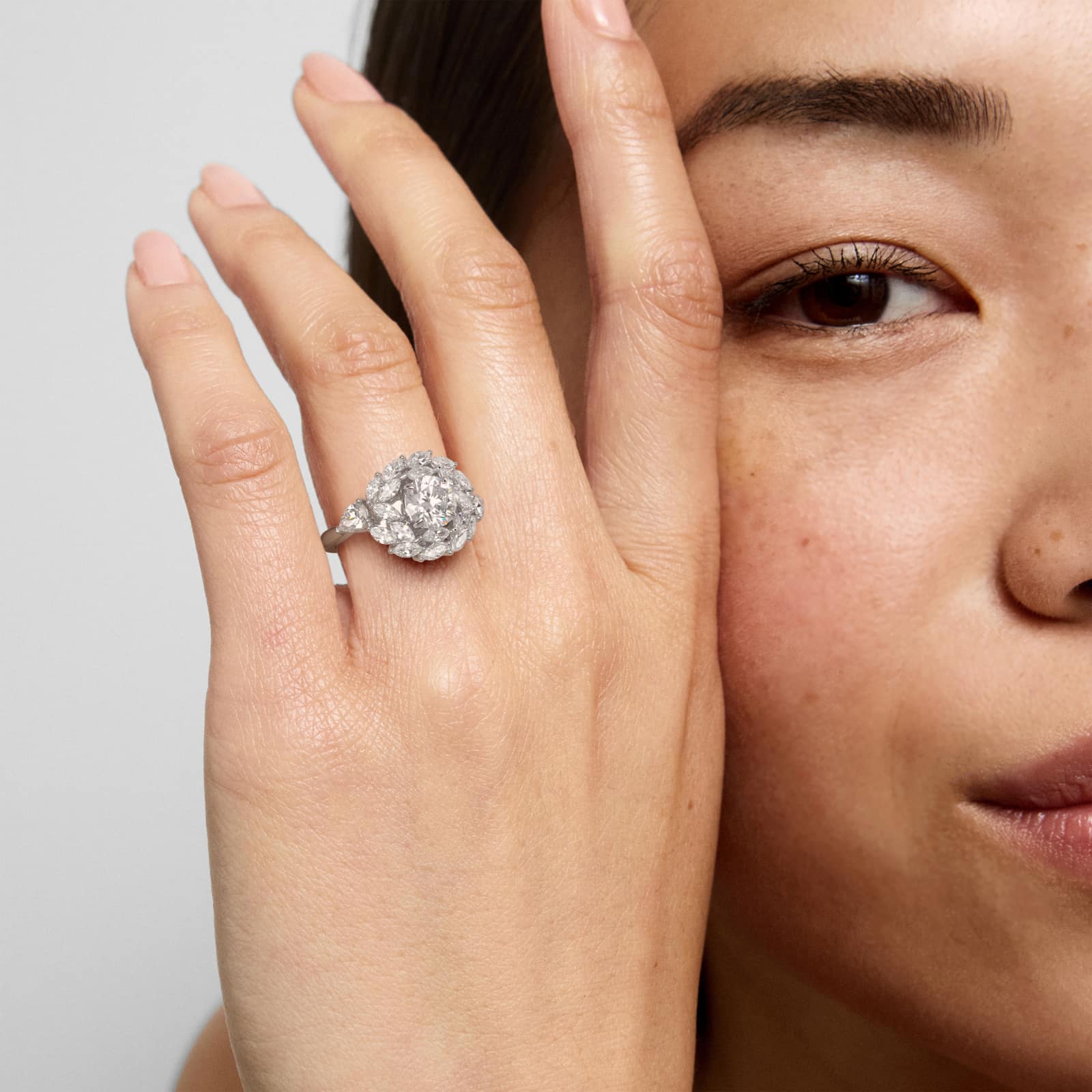 Marquise Dual Diamond Halo Engagement Ring In 18K White Gold