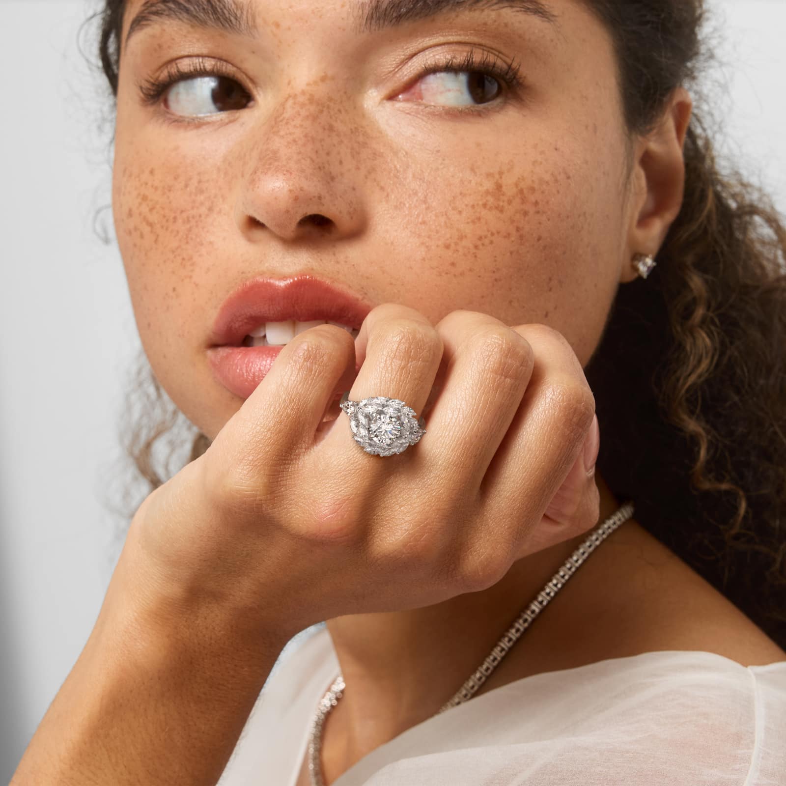 Marquise Dual Diamond Halo Engagement Ring In 14K White Gold