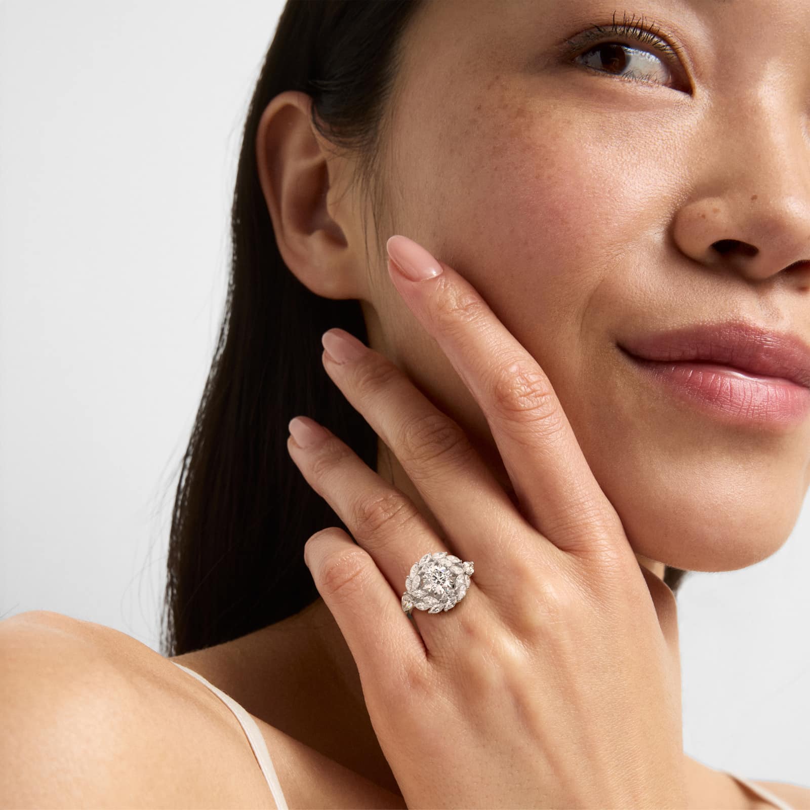 Marquise Dual Diamond Halo Engagement Ring In 14K White Gold