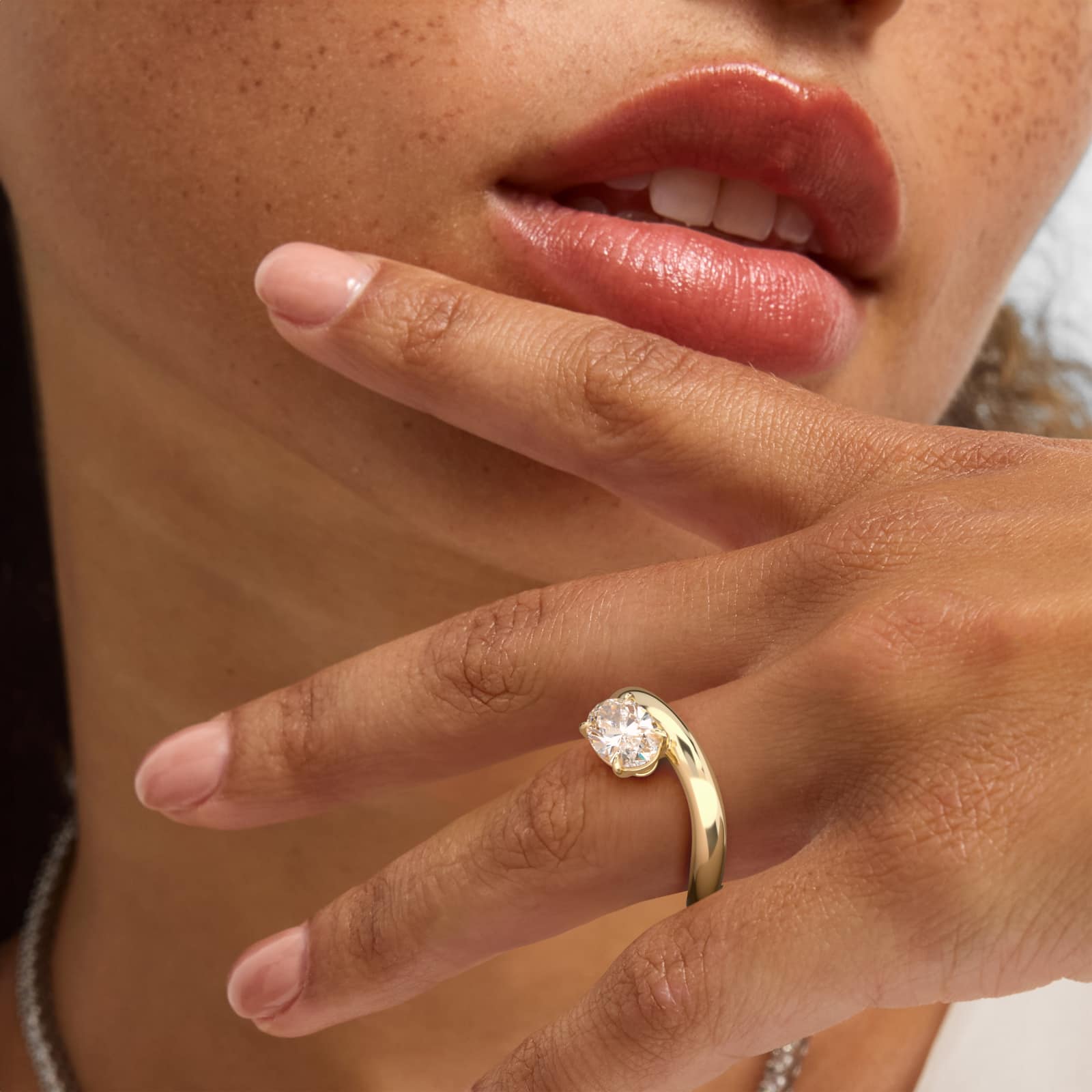 Sculptural Waves Diamond Solitaire Engagement Ring in 18K Yellow Gold with Claw Prong Set  Diamond (2.4mm)