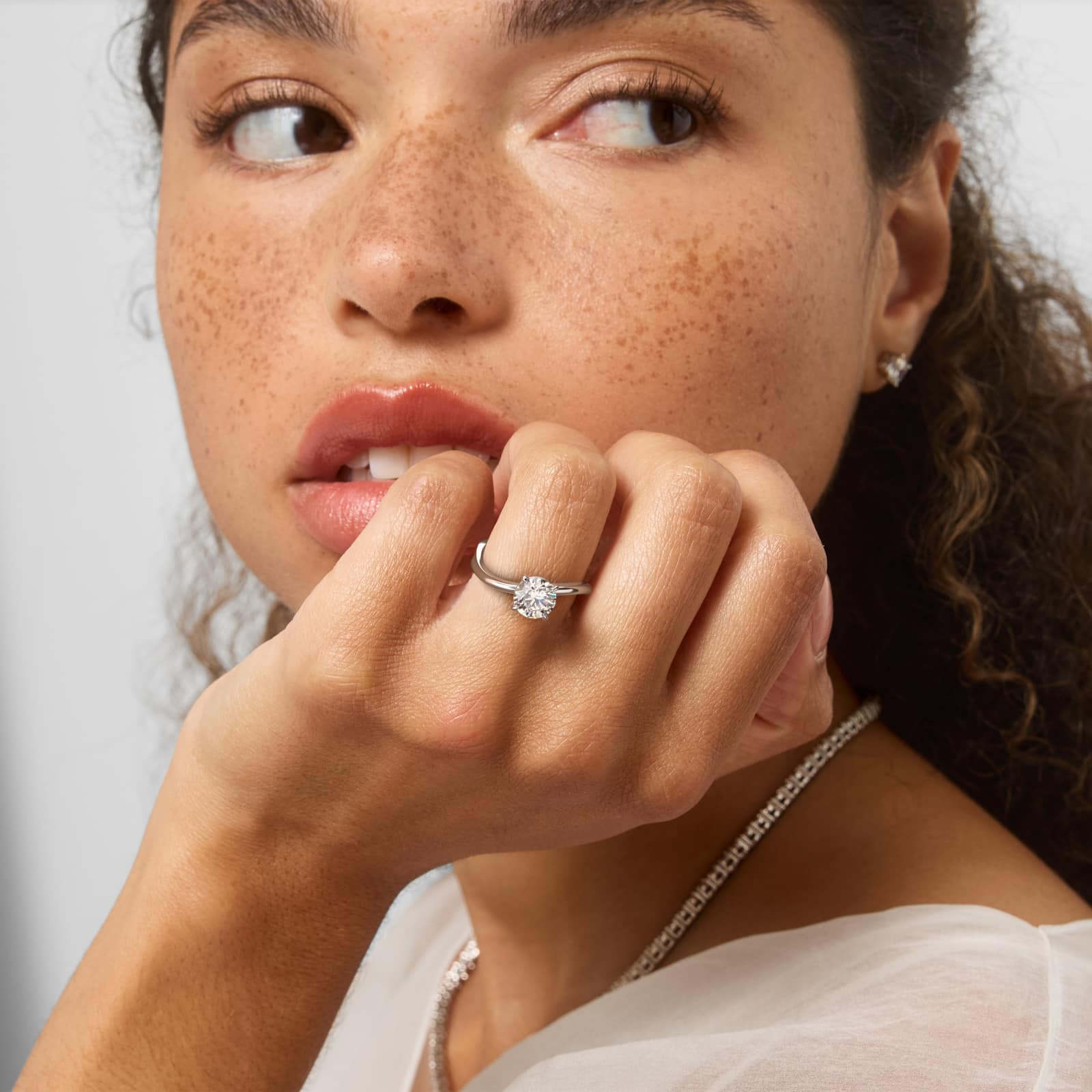 Sculptural Waves Diamond Solitaire Engagement Ring in 14K White Gold with Claw Prong Set  Diamond (2mm)