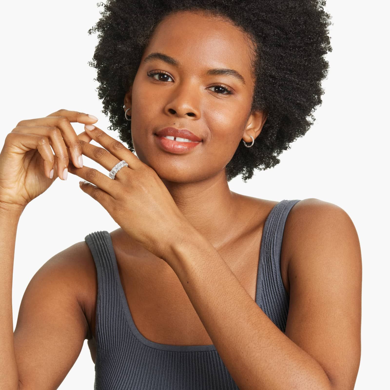 Eternity Ring With 11 CTW Emerald Cut Diamonds In 14K White Gold  (7mm)