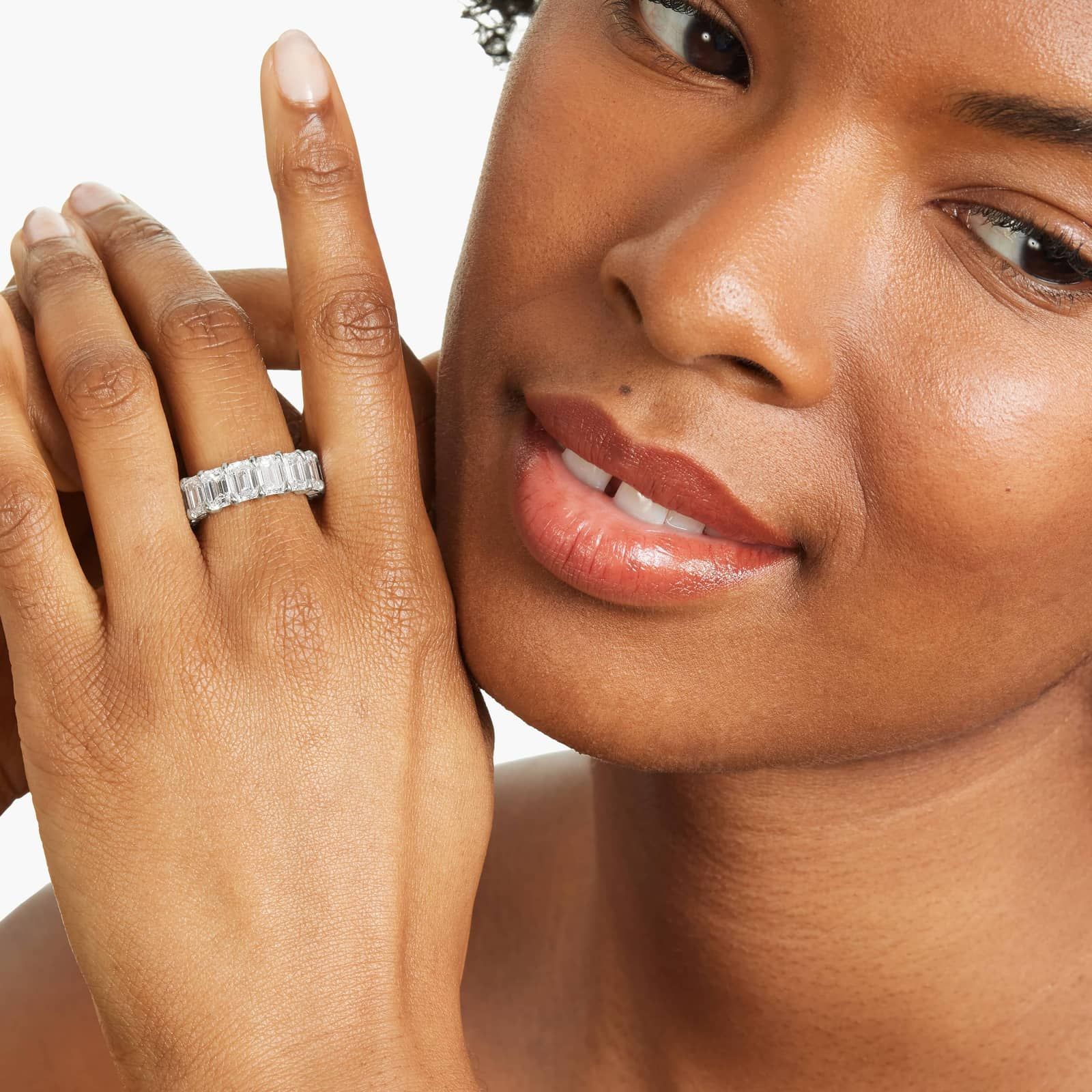 Eternity Ring With 11 CTW Emerald Cut Diamonds In 14K White Gold  (7mm)