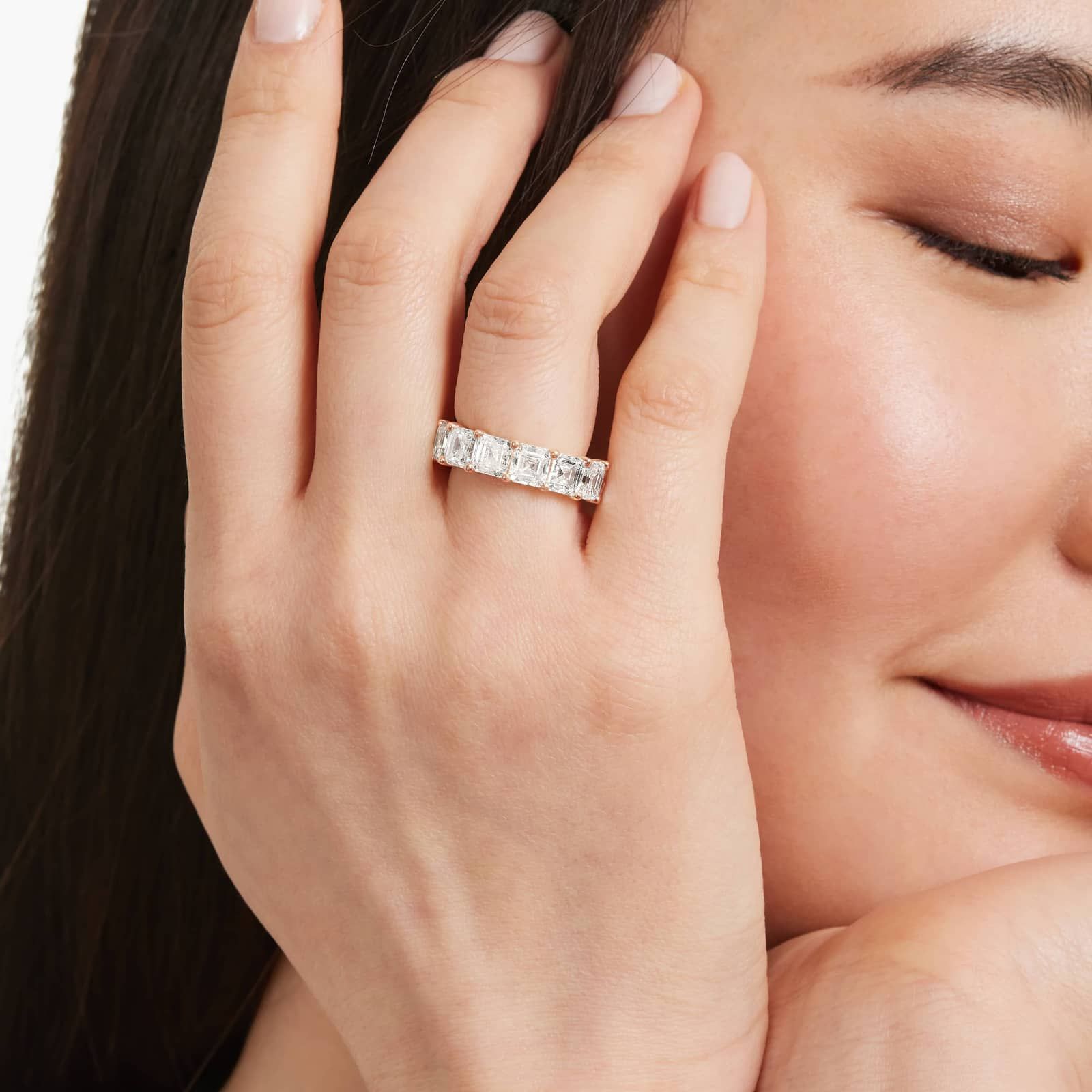 Eternity Ring With 10 CTW Asscher Cut Diamonds In 14K Rose Gold (6.00mm)