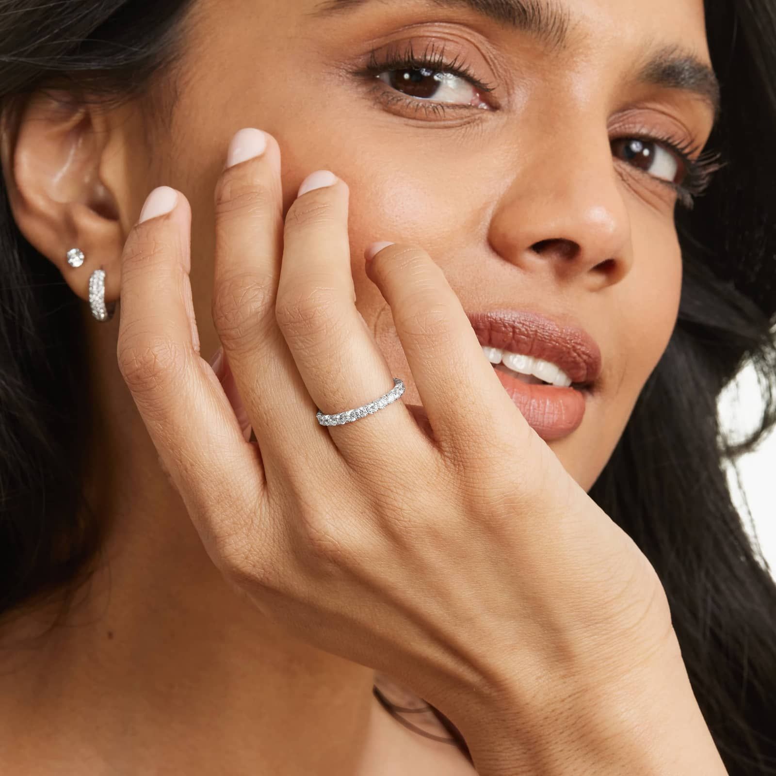 French Pavé Eternity Ring With 1 CTW Lab-Grown Diamonds In 14K White Gold (2.50mm)